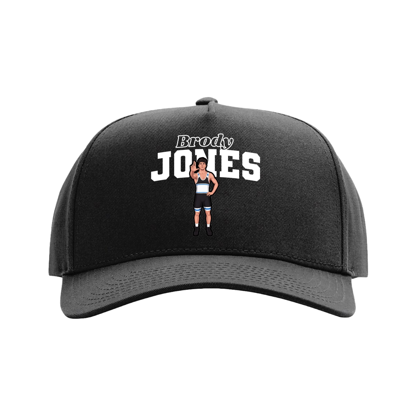 Full Fabric Five-Panel Champ Cap — Name Arch in Black