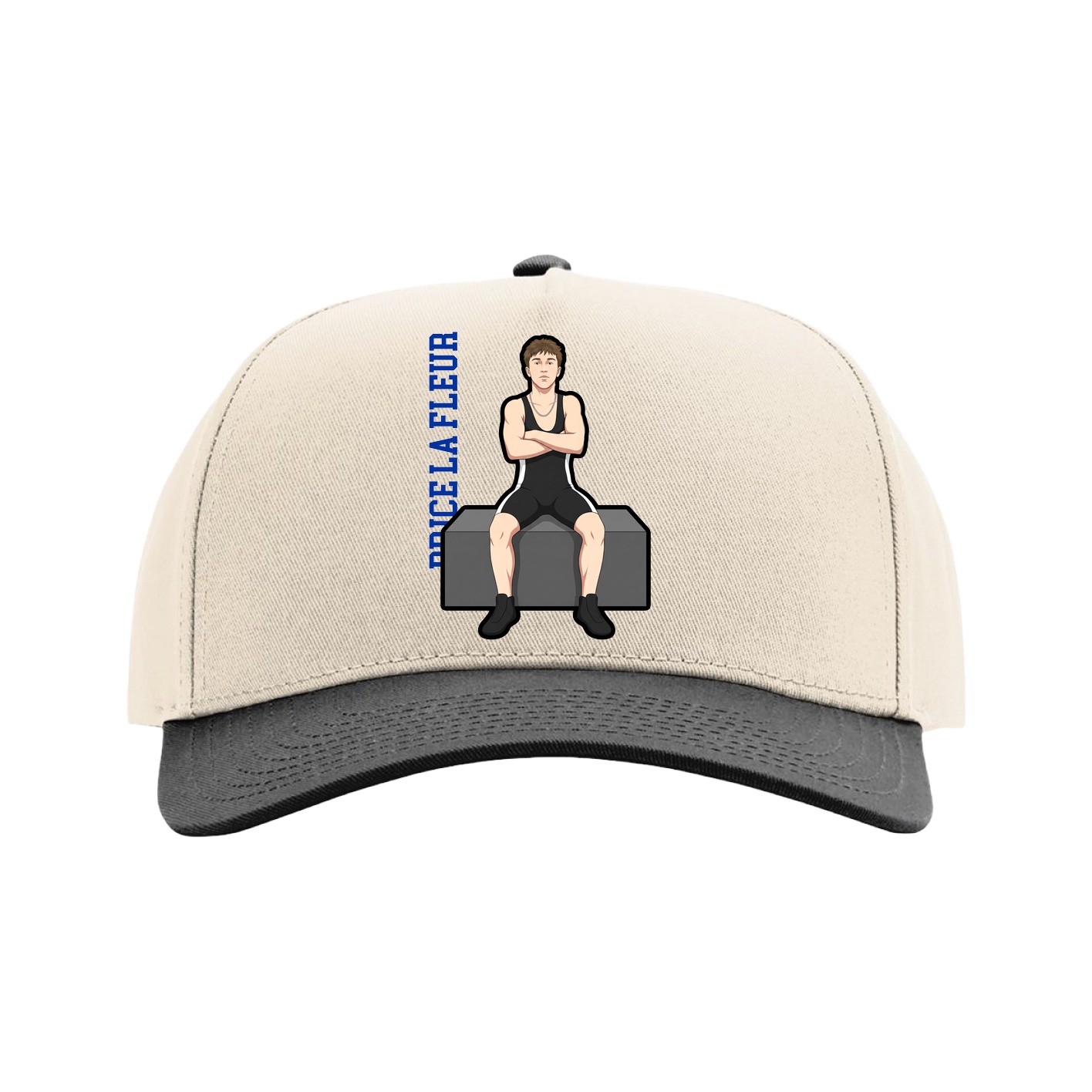 Full Fabric Five-Panel Champ Cap — Name Vertical in Cream/Black