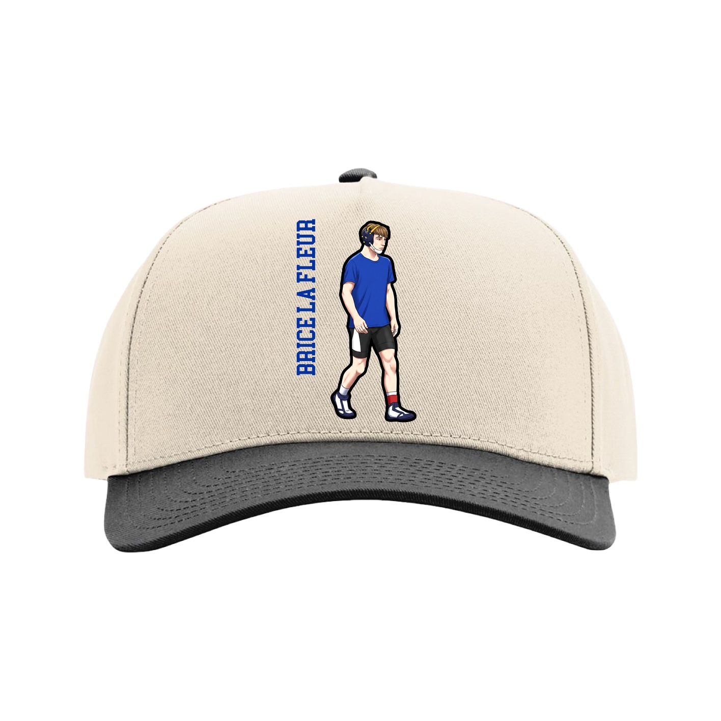 Full Fabric Five-Panel Champ Cap — Name Vertical in Cream/Black