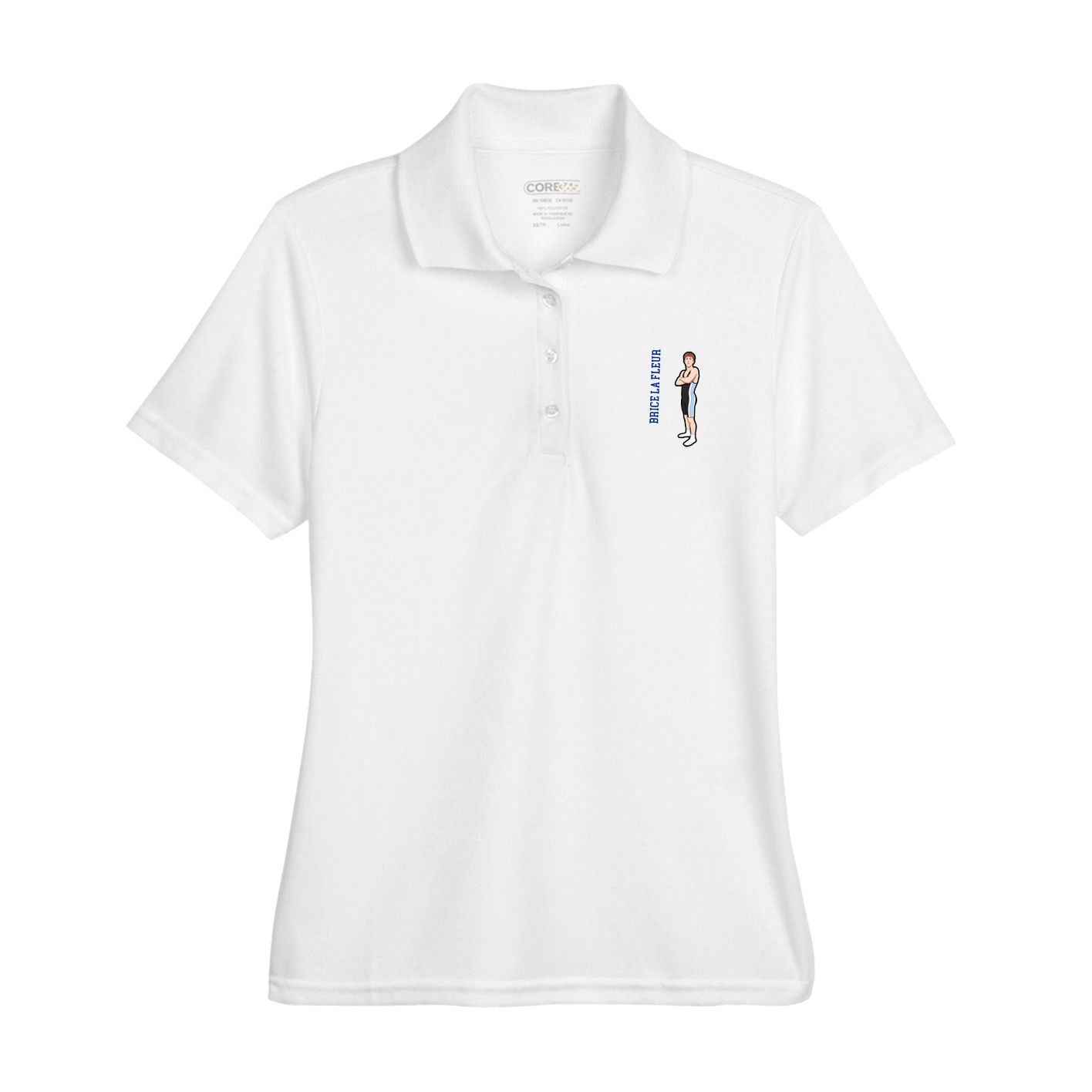 Womens Performance Polo — Name Vertical in White