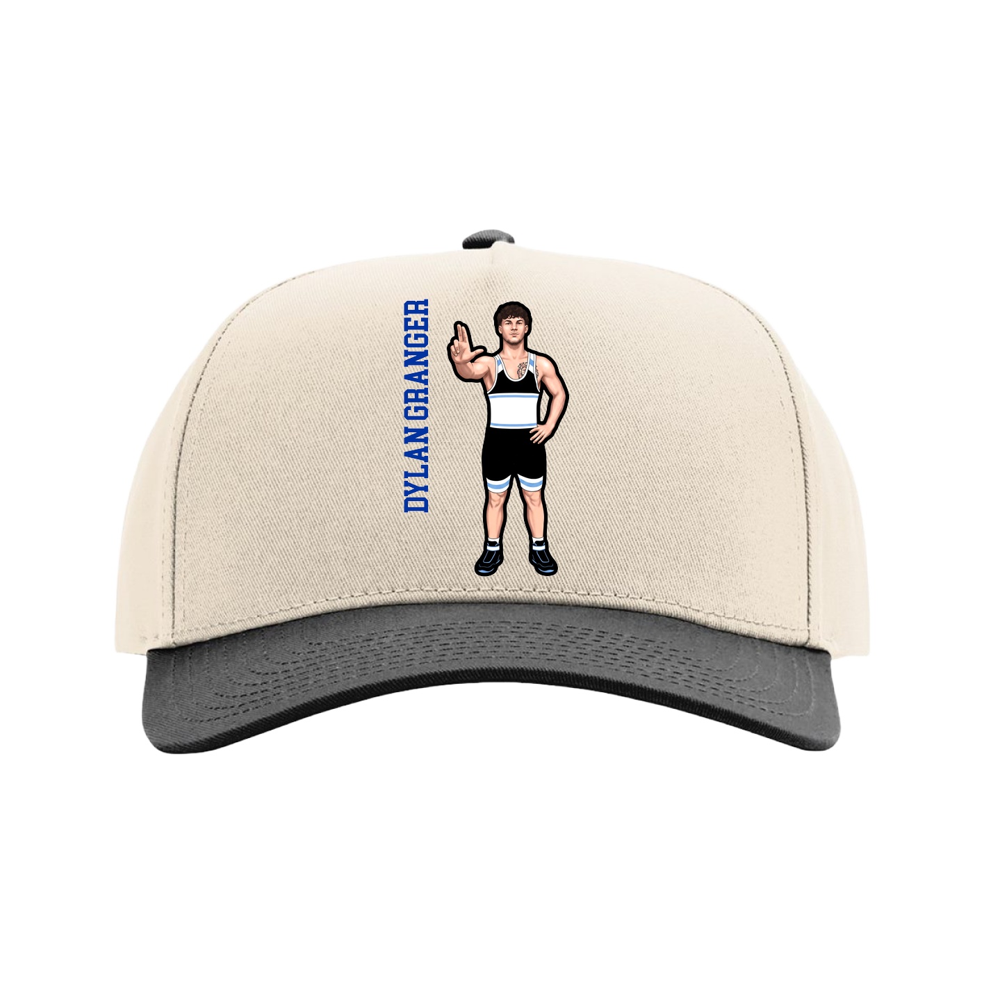 Full Fabric Five-Panel Champ Cap — Name Vertical in Cream/Black