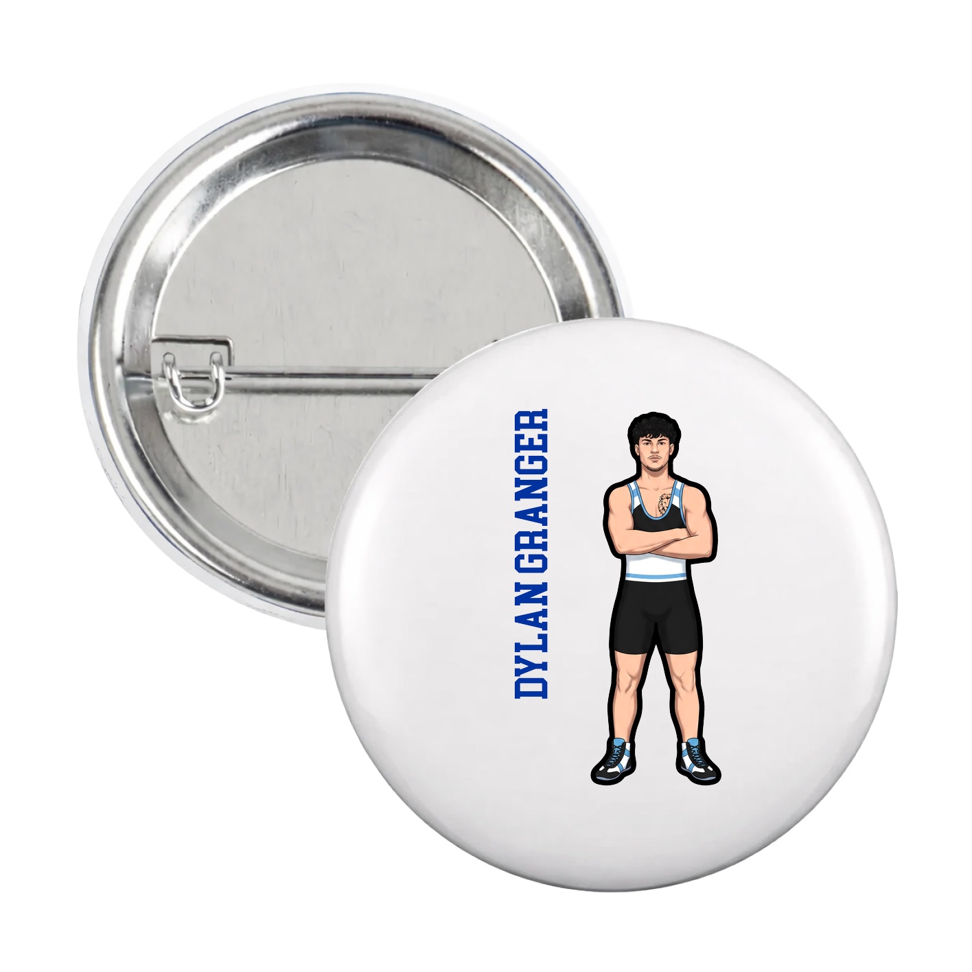 Game Day Button — Name Vertical in White
