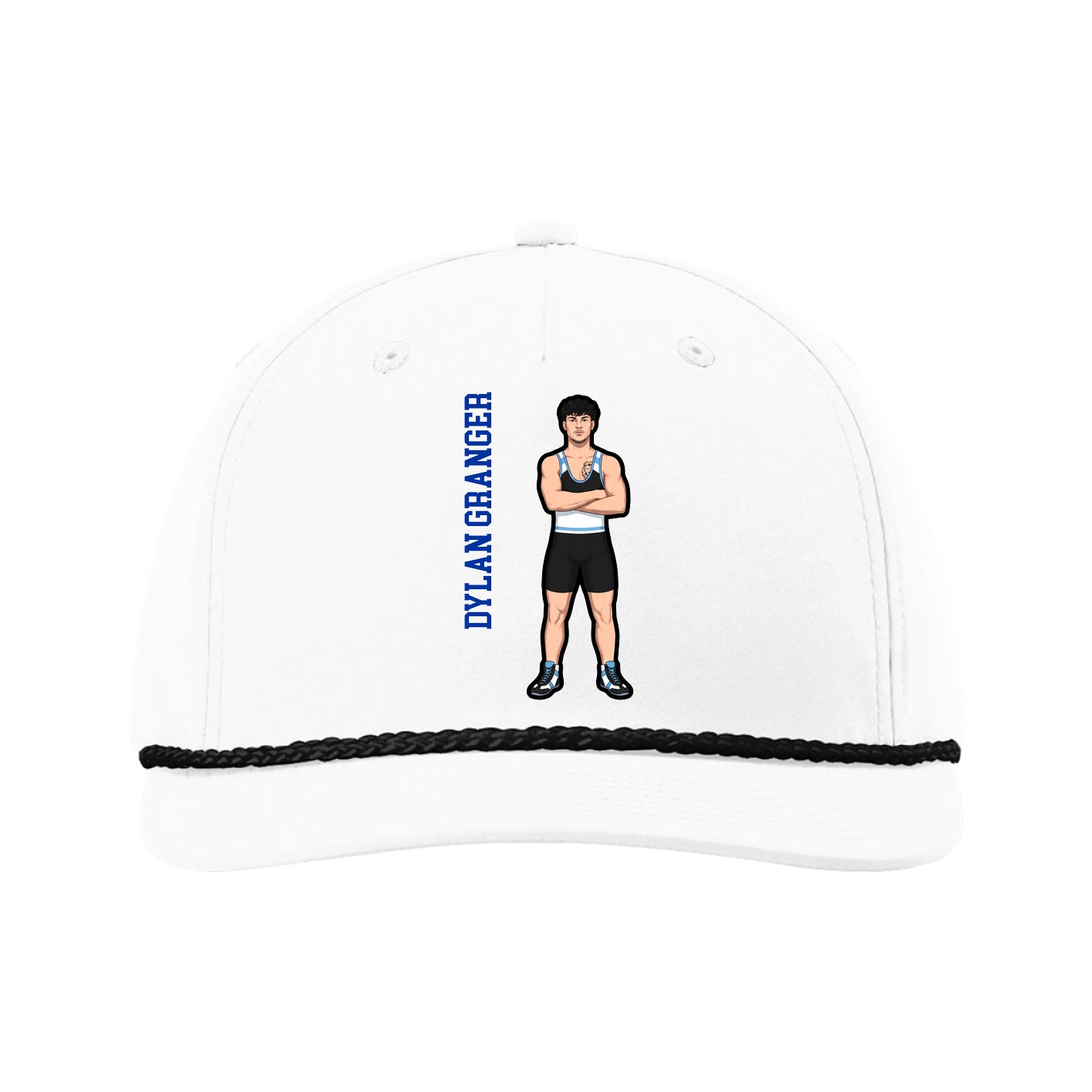 Five-Panel Classic Rope Cap — Name Vertical in White