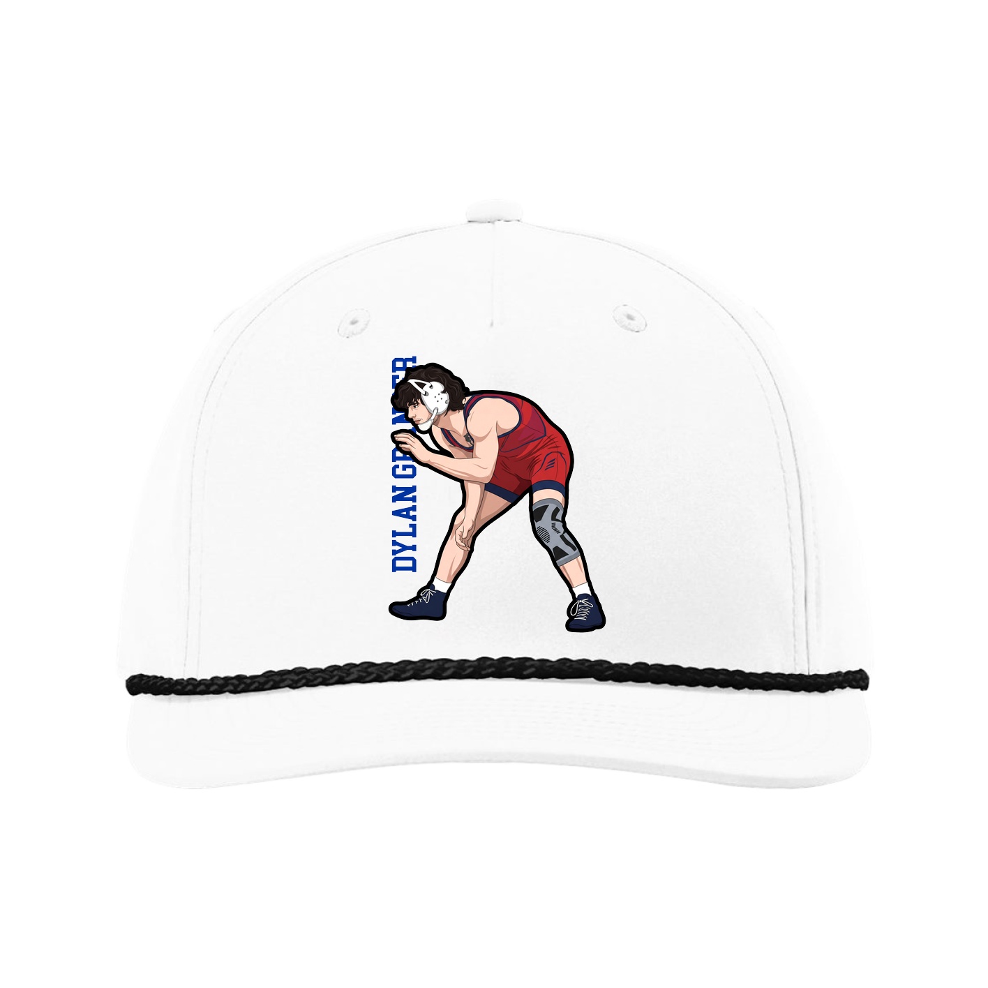 Five-Panel Classic Rope Cap — Name Vertical in White