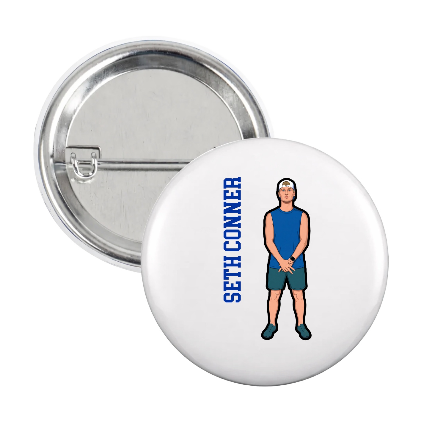 Game Day Button — Name Vertical in White
