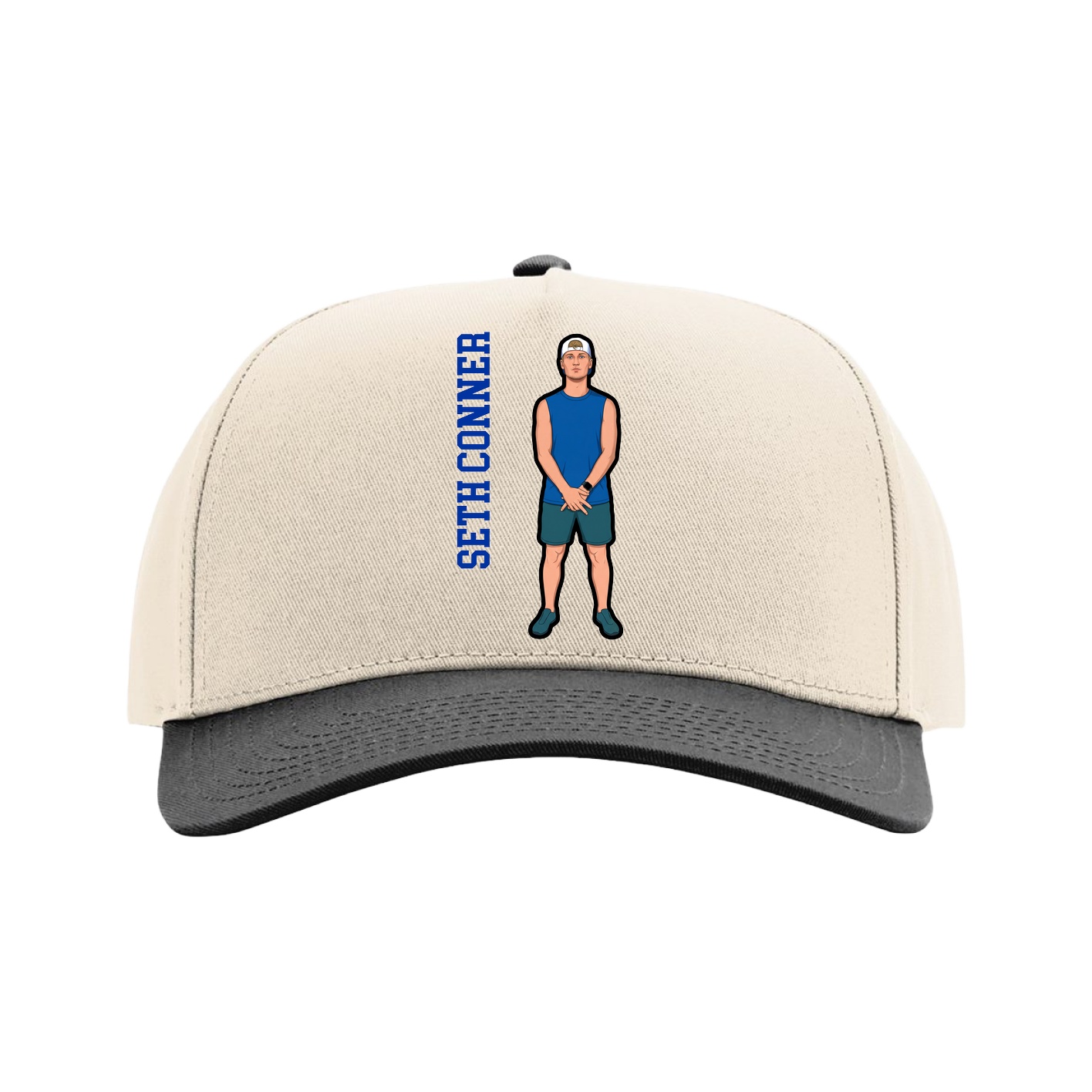 Full Fabric Five-Panel Champ Cap — Name Vertical in Cream/Black
