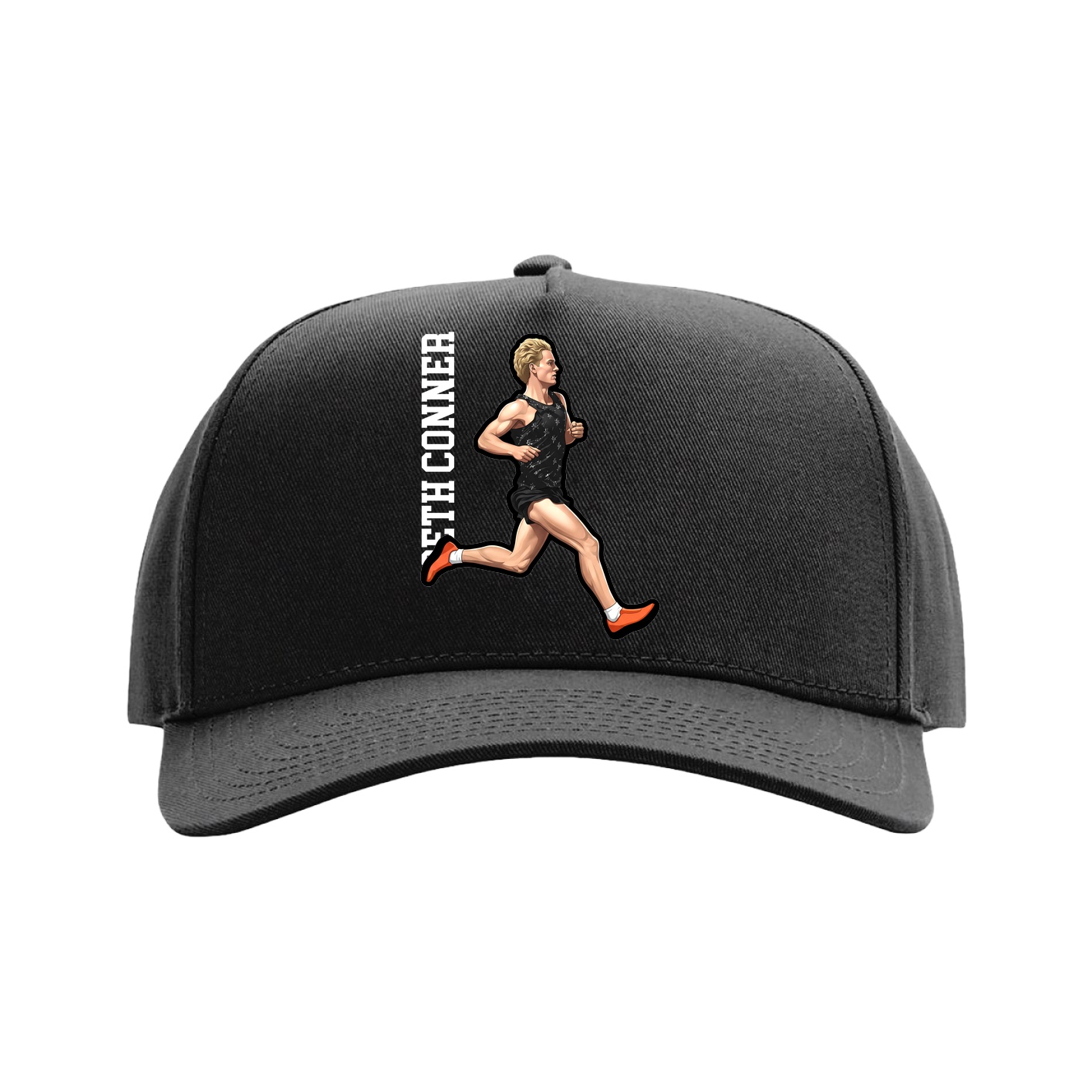Full Fabric Five-Panel Champ Cap — Name Vertical in Black
