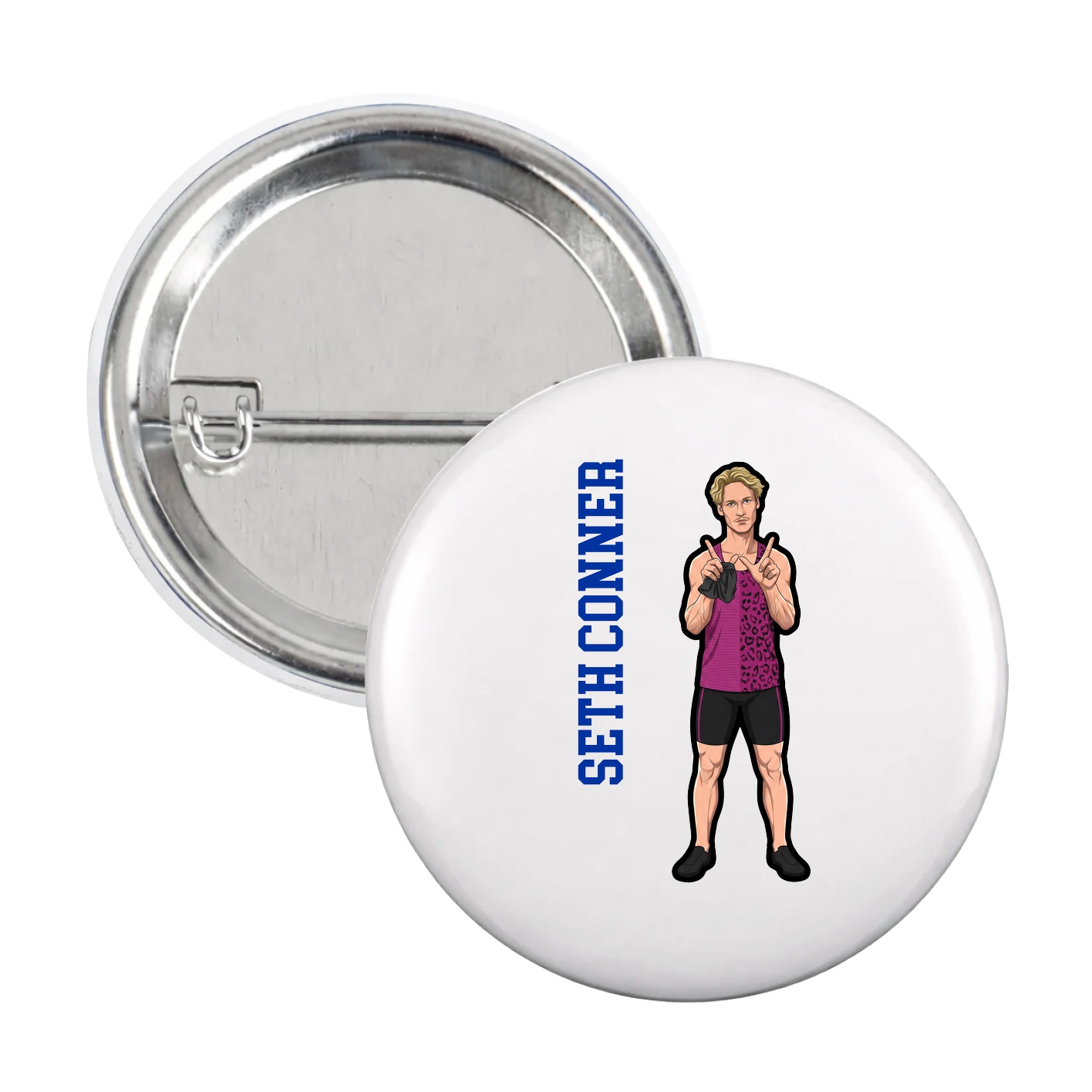 Game Day Button — Name Vertical in White