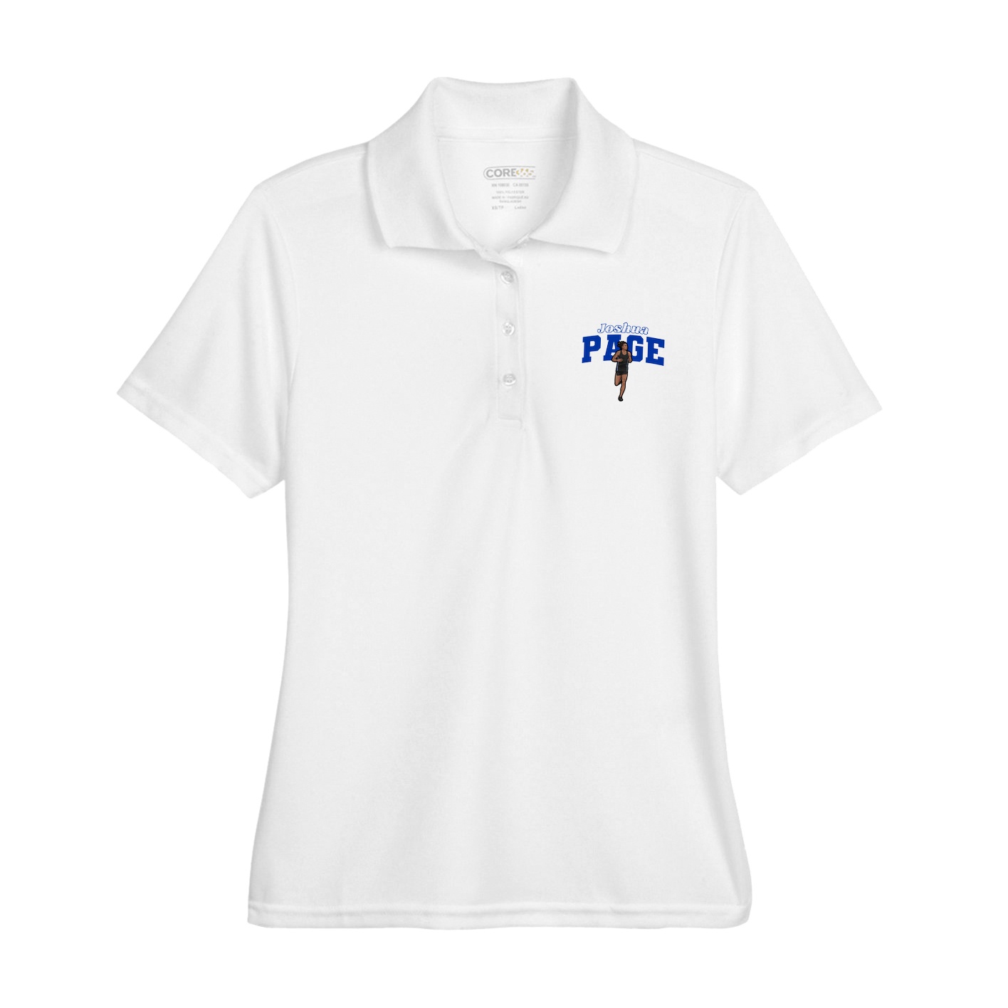 Womens Performance Polo — Name Arch in White