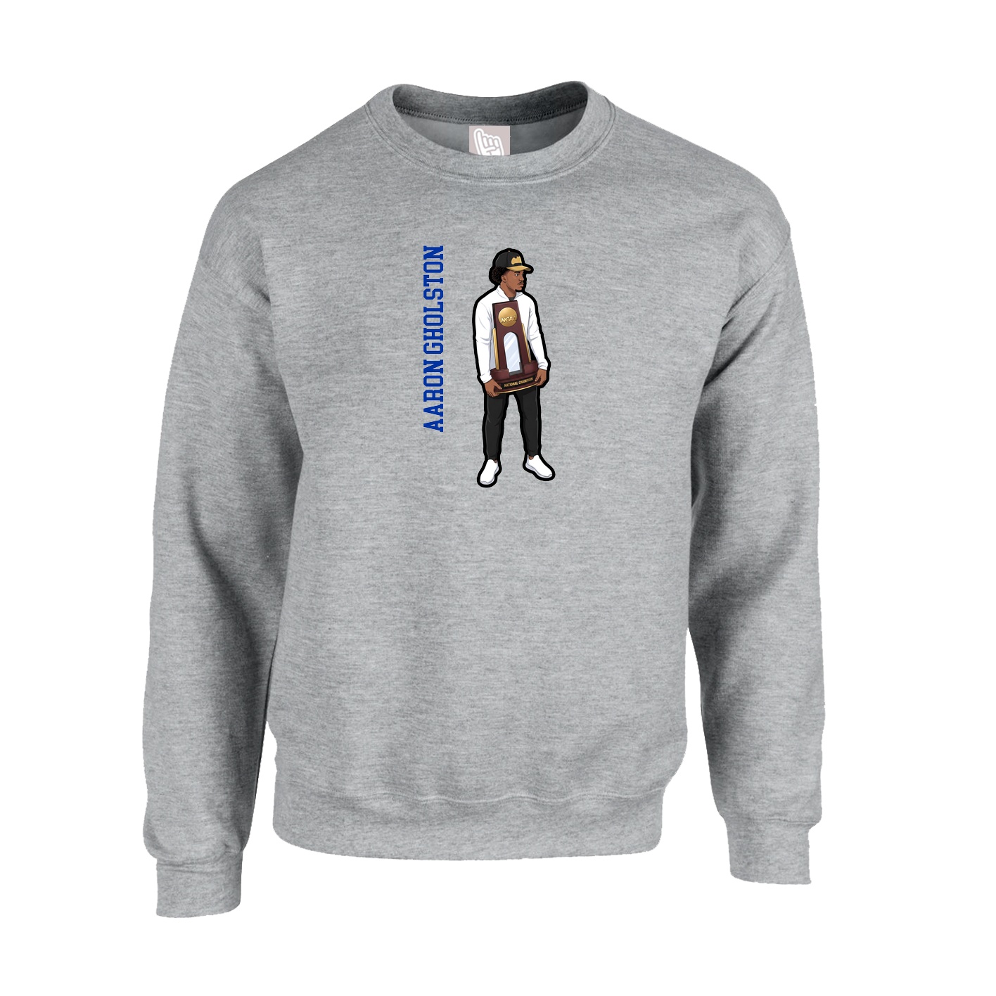 Fleece Crew — Name Vertical in Grey