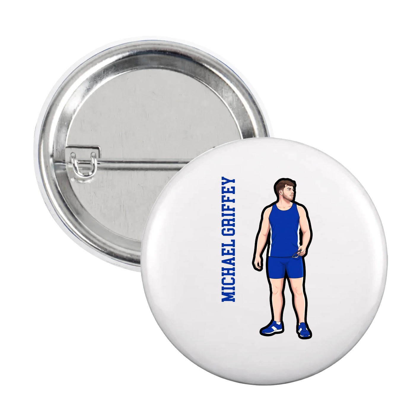 Game Day Button — Name Vertical in White