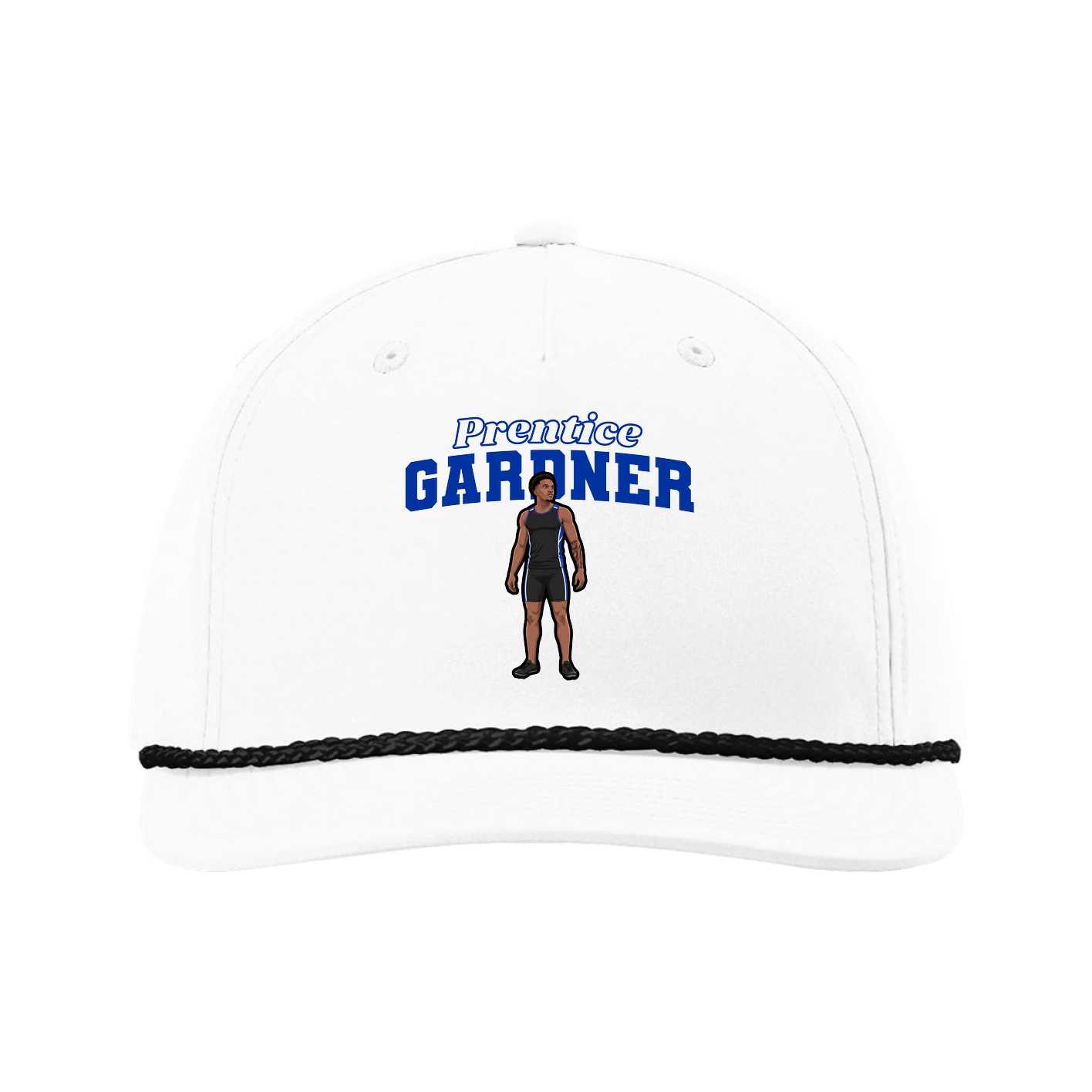 Five-Panel Classic Rope Cap — Name Arch in White