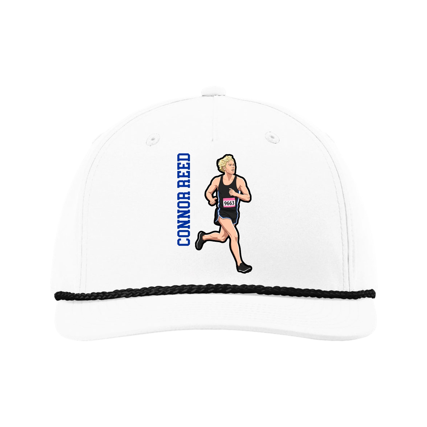 Five-Panel Classic Rope Cap — Name Vertical in White