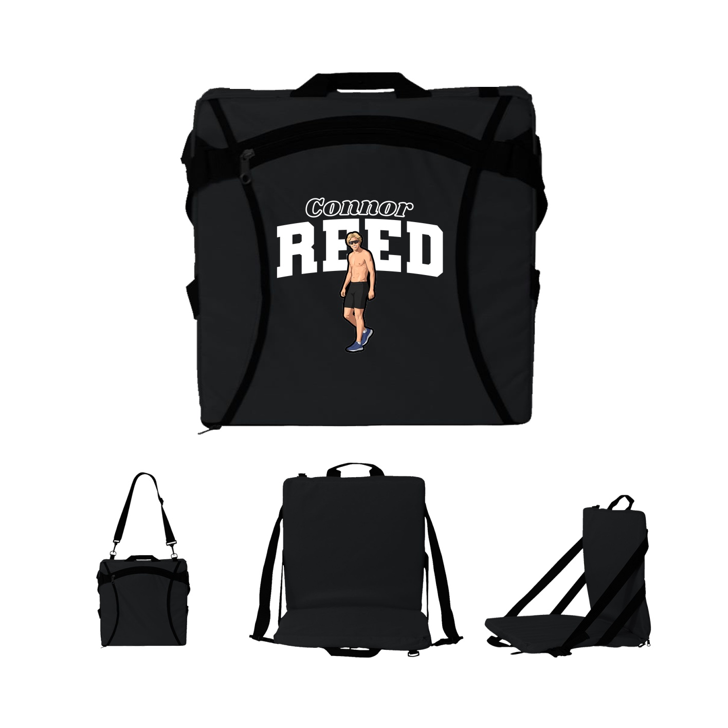 Folding Stadium Seat — Name Arch in Black
