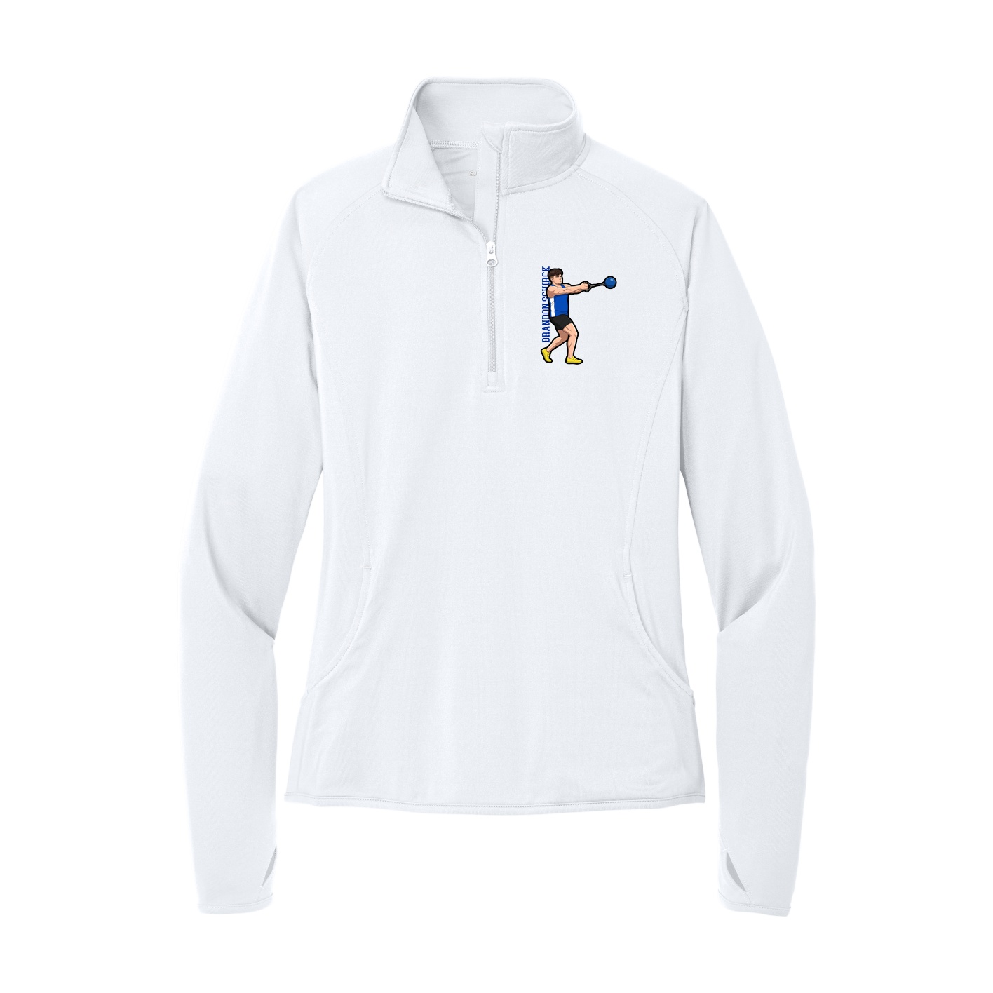 Women's Q-Zip Pullover — Name Vertical in White