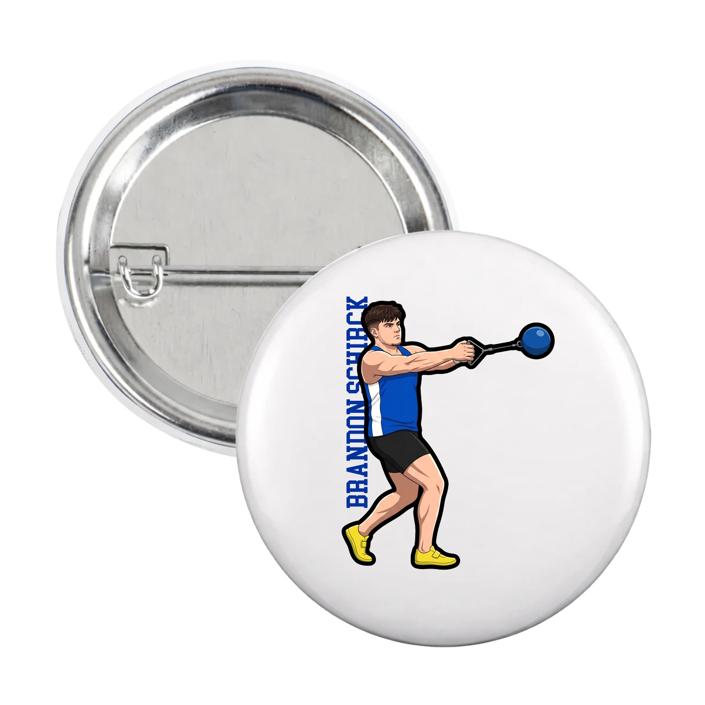 Game Day Button — Name Vertical in White