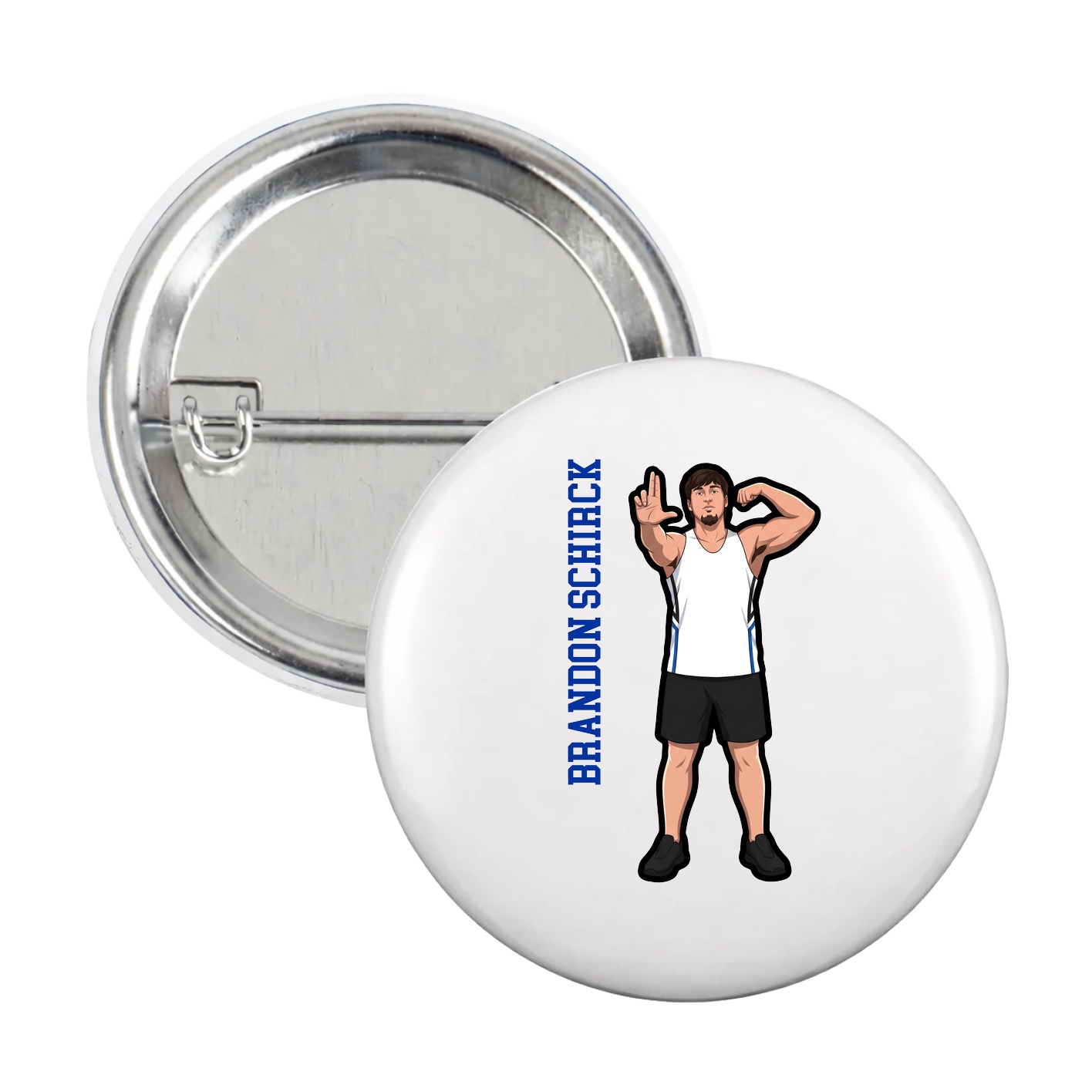 Game Day Button — Name Vertical in White