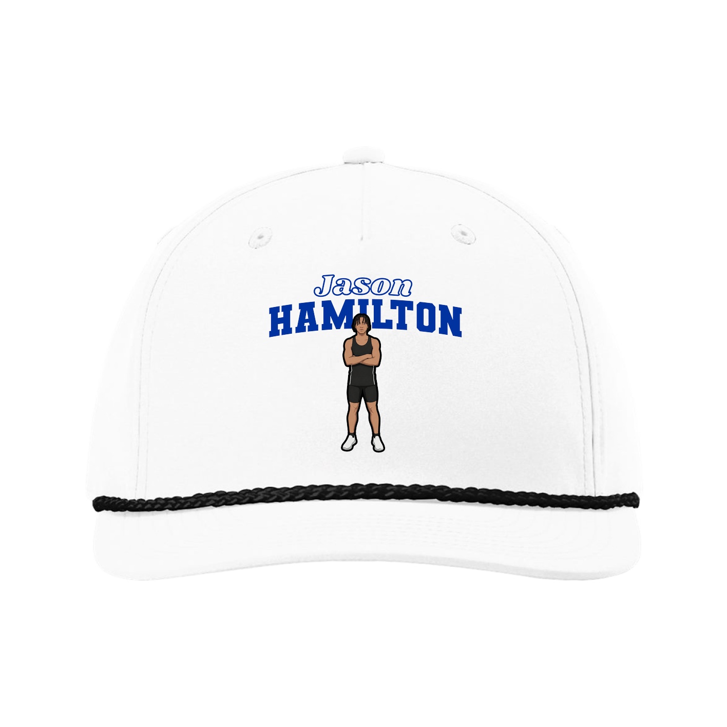 Five-Panel Classic Rope Cap — Name Arch in White