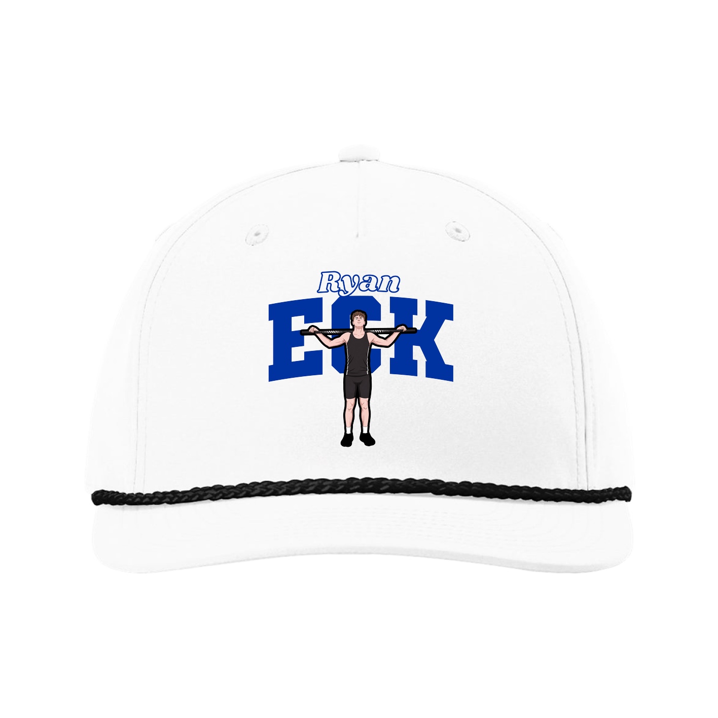 Five-Panel Classic Rope Cap — Name Arch in White