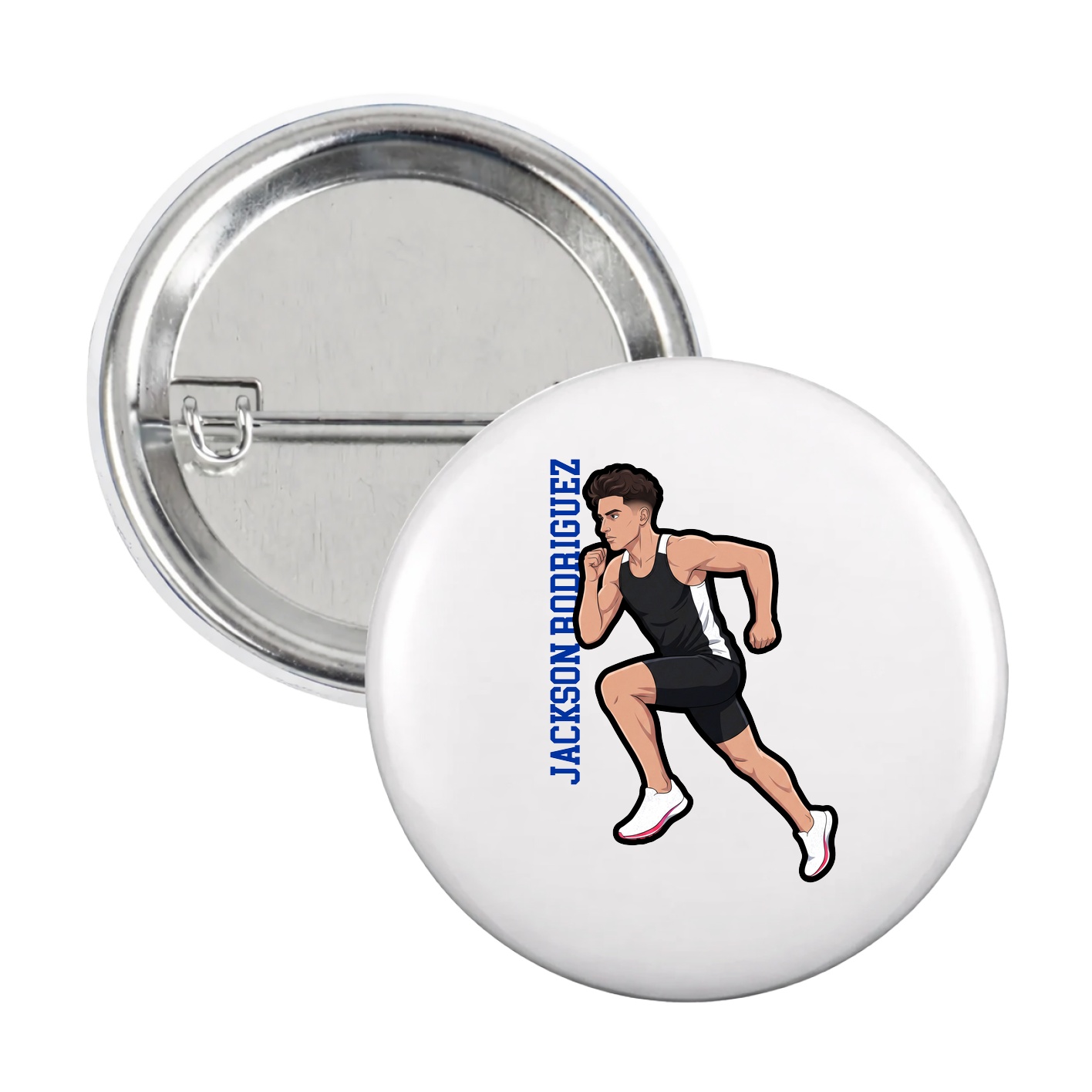Game Day Button — Name Vertical in White