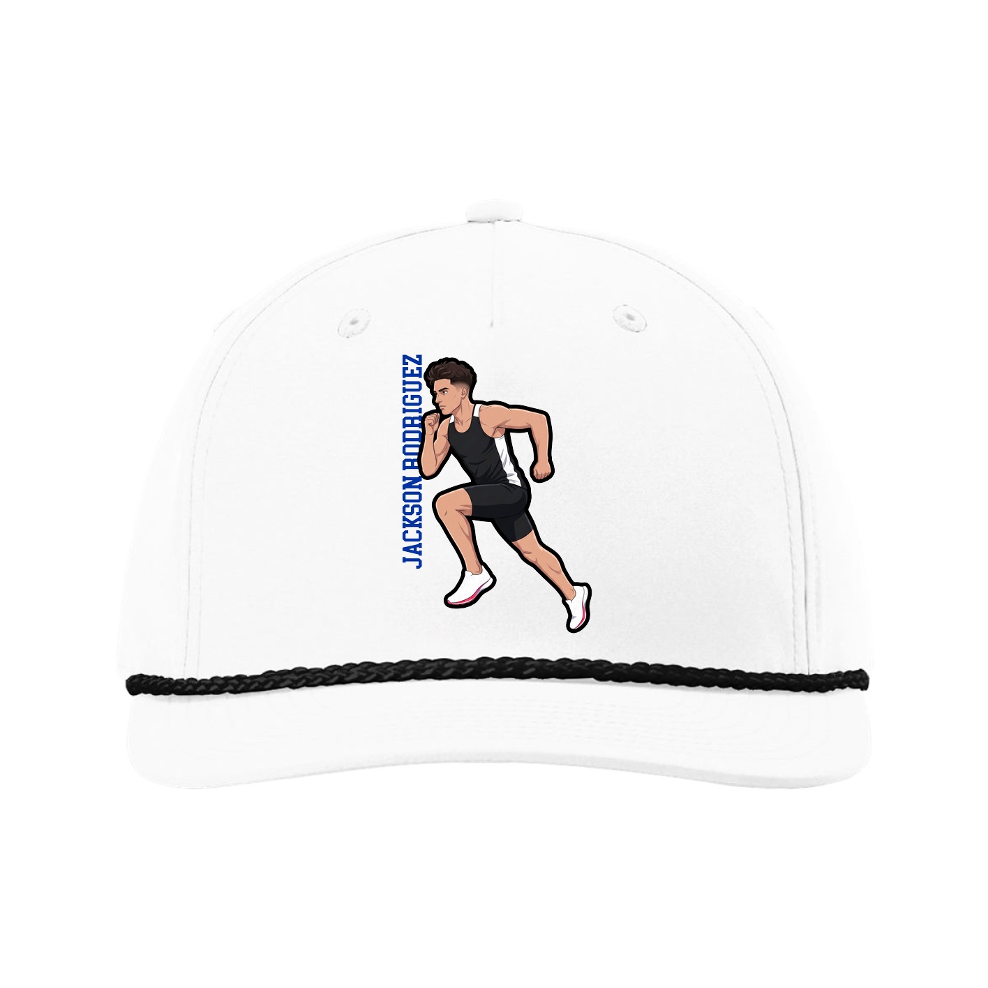 Five-Panel Classic Rope Cap — Name Vertical in White