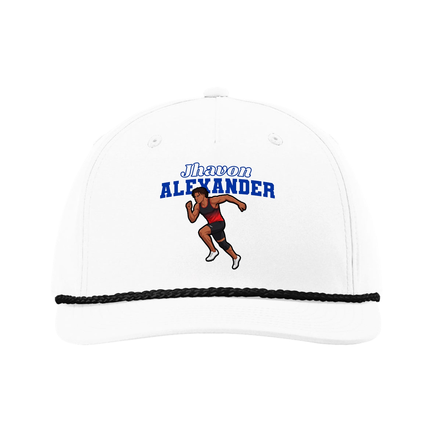 Five-Panel Classic Rope Cap — Name Arch in White