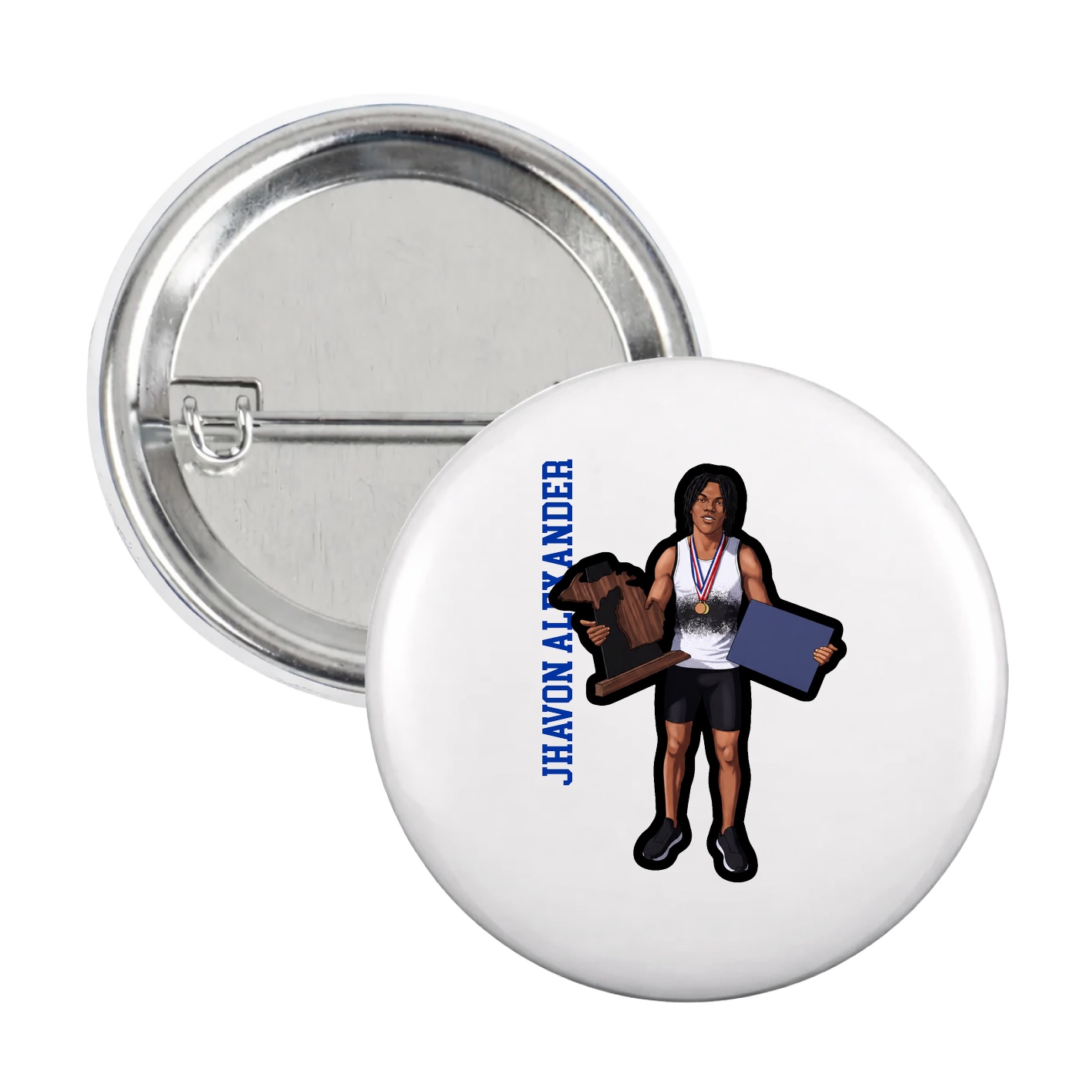 Game Day Button — Name Vertical in White