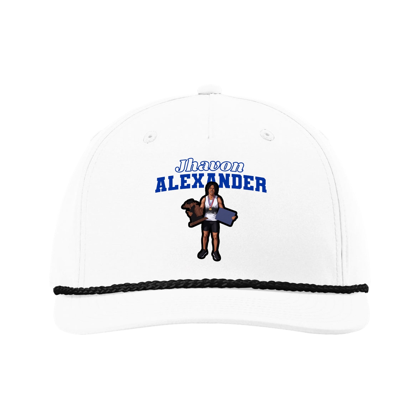 Five-Panel Classic Rope Cap — Name Arch in White