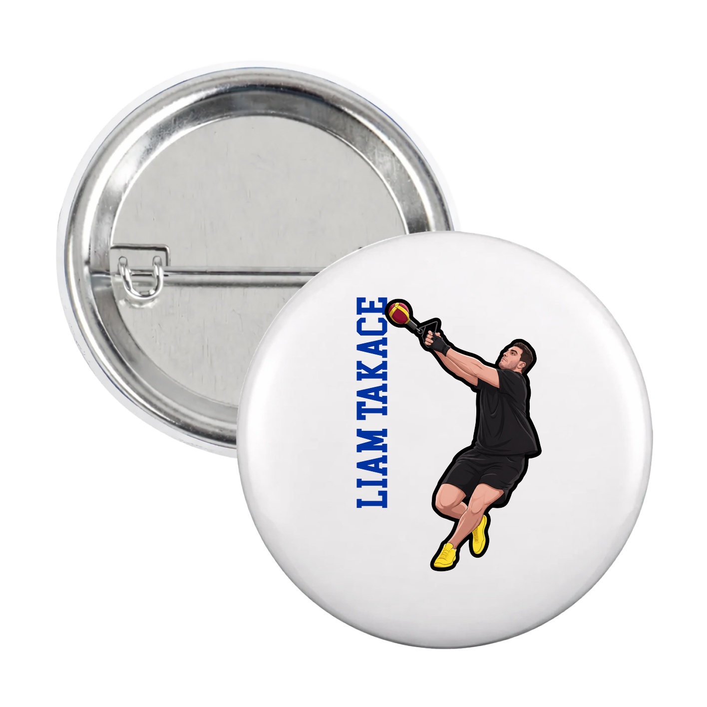 Game Day Button — Name Vertical in White