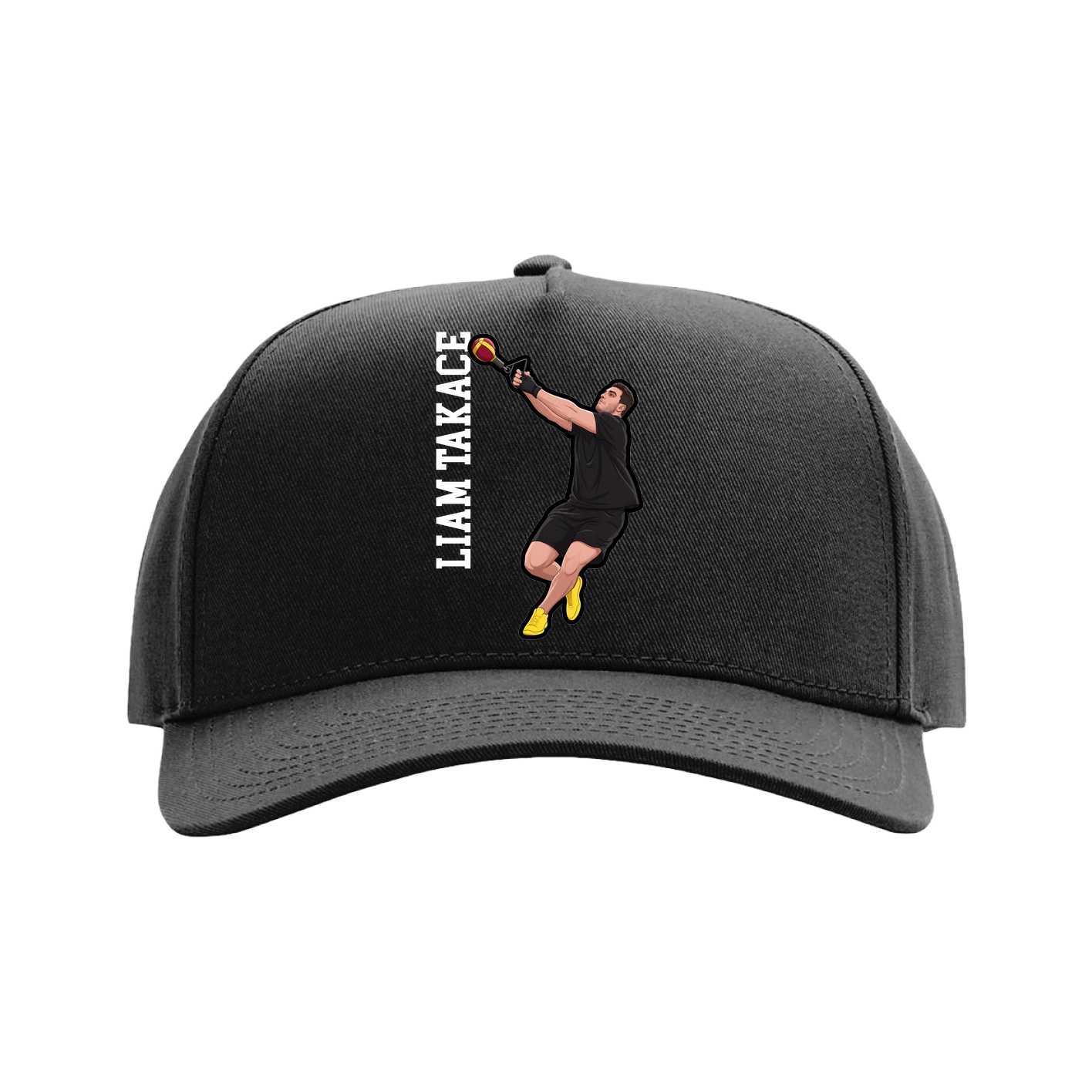Full Fabric Five-Panel Champ Cap — Name Vertical in Black
