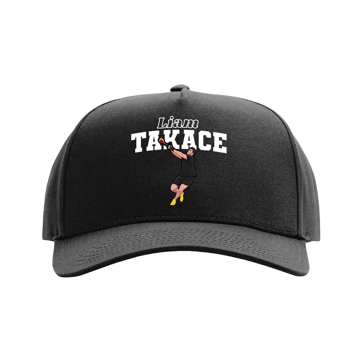 Full Fabric Five-Panel Champ Cap — Name Arch in Black