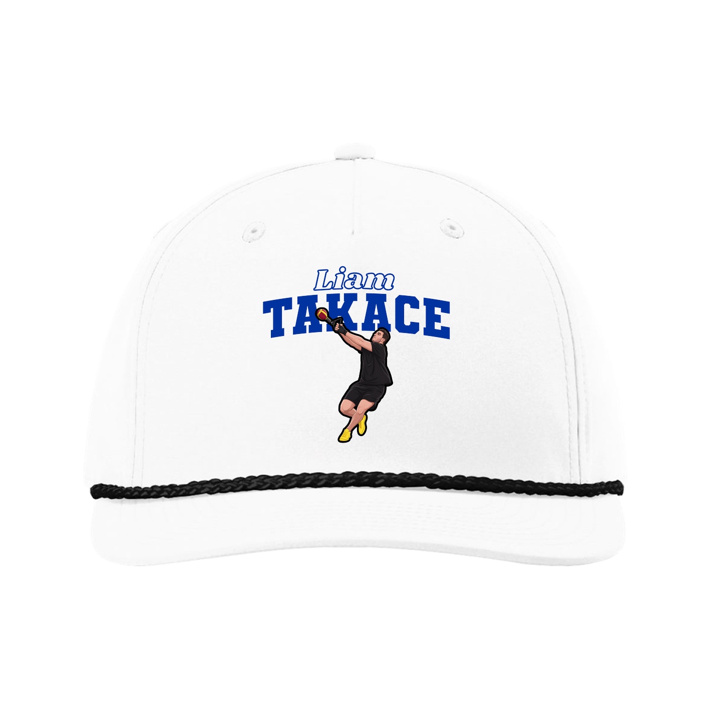 Five-Panel Classic Rope Cap — Name Arch in White