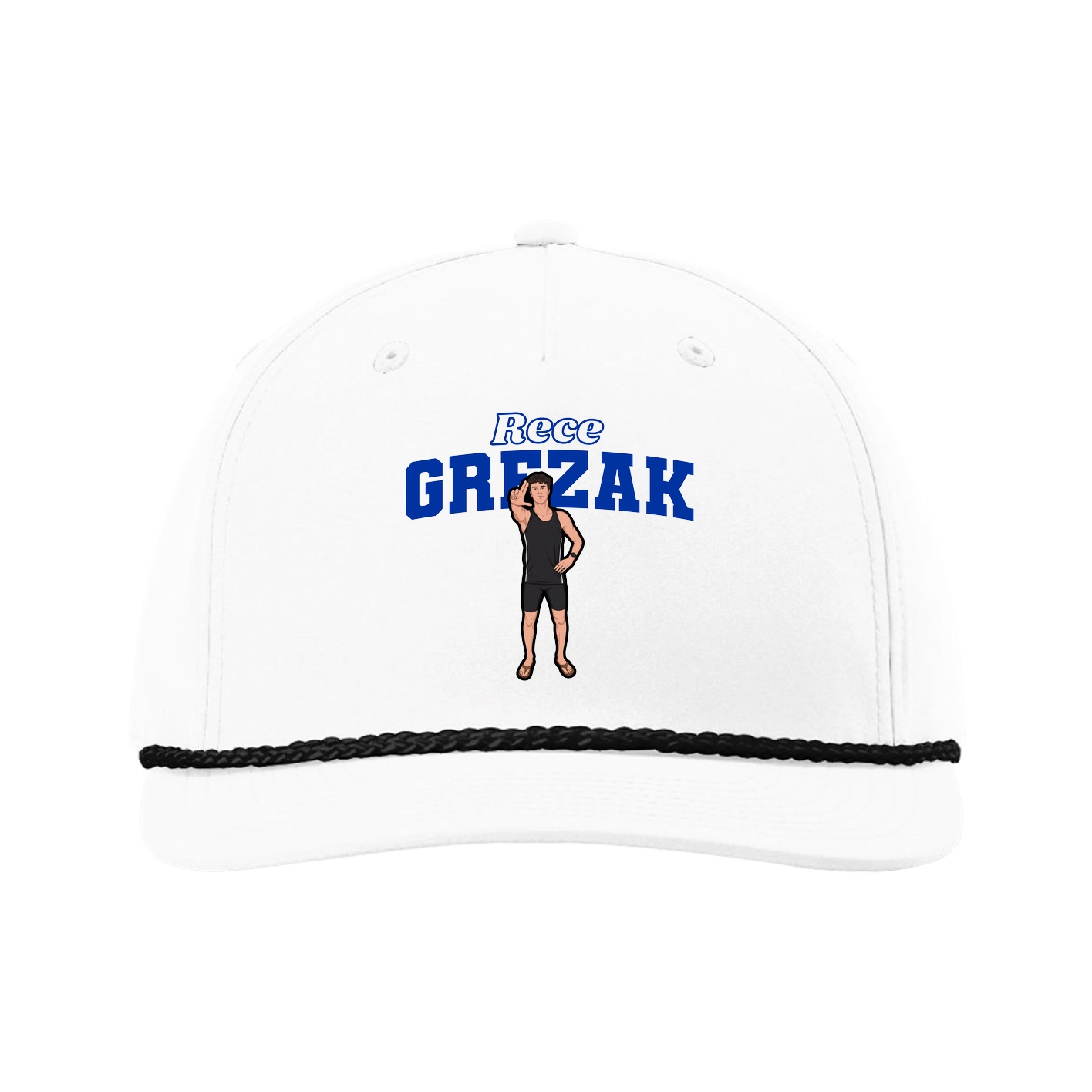 Five-Panel Classic Rope Cap — Name Arch in White