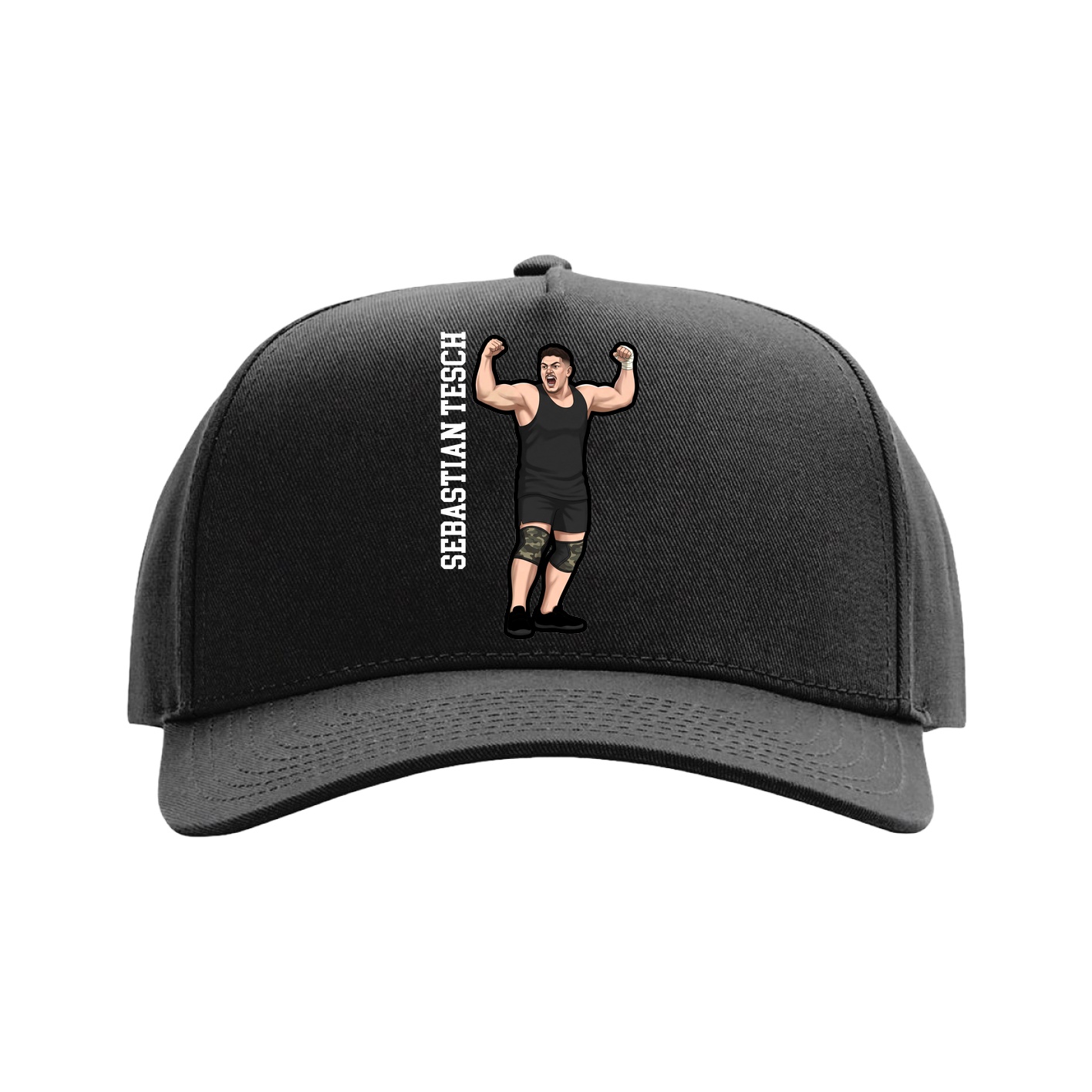 Full Fabric Five-Panel Champ Cap — Name Vertical in Black