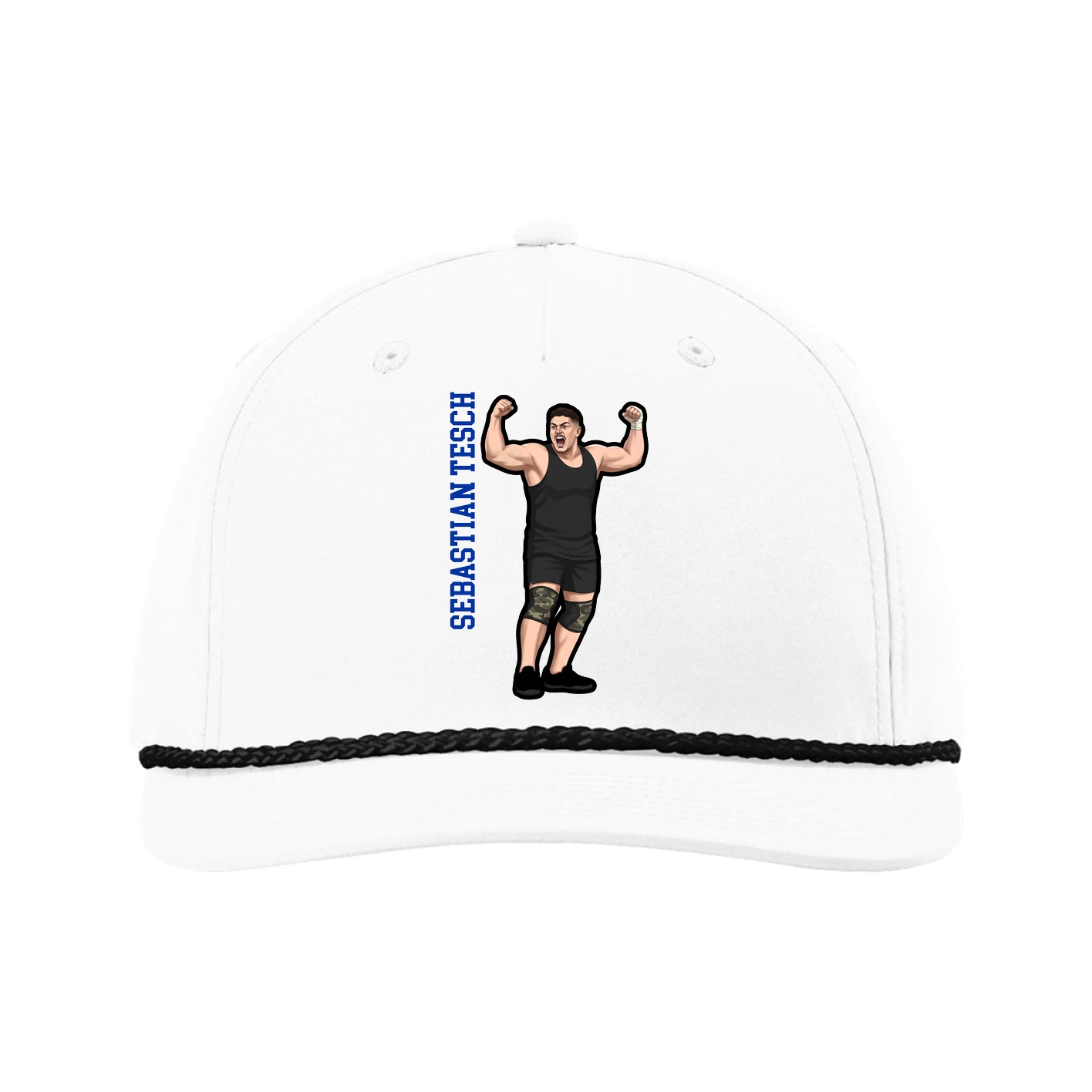 Five-Panel Classic Rope Cap — Name Vertical in White