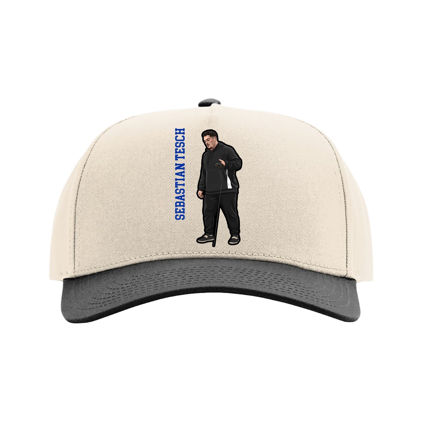 Full Fabric Five-Panel Champ Cap — Name Vertical in Cream/Black