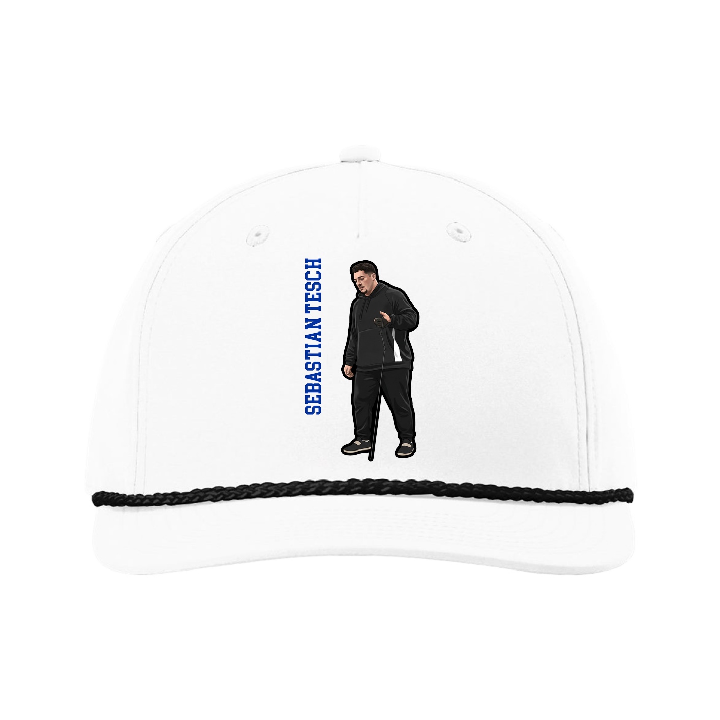 Five-Panel Classic Rope Cap — Name Vertical in White
