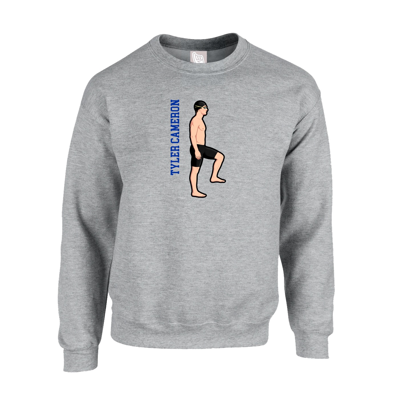 Fleece Crew — Name Vertical in Grey