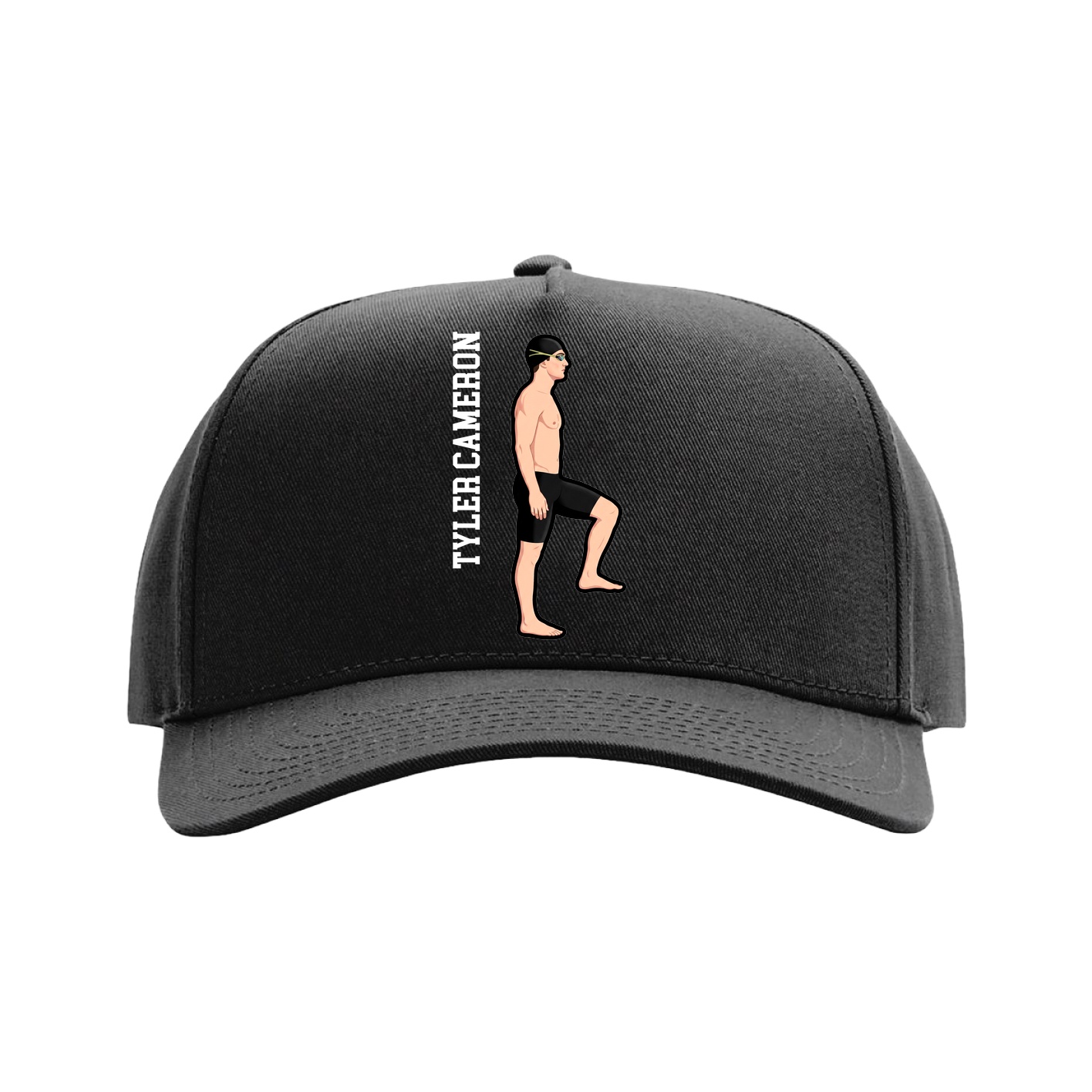 Full Fabric Five-Panel Champ Cap — Name Vertical in Black