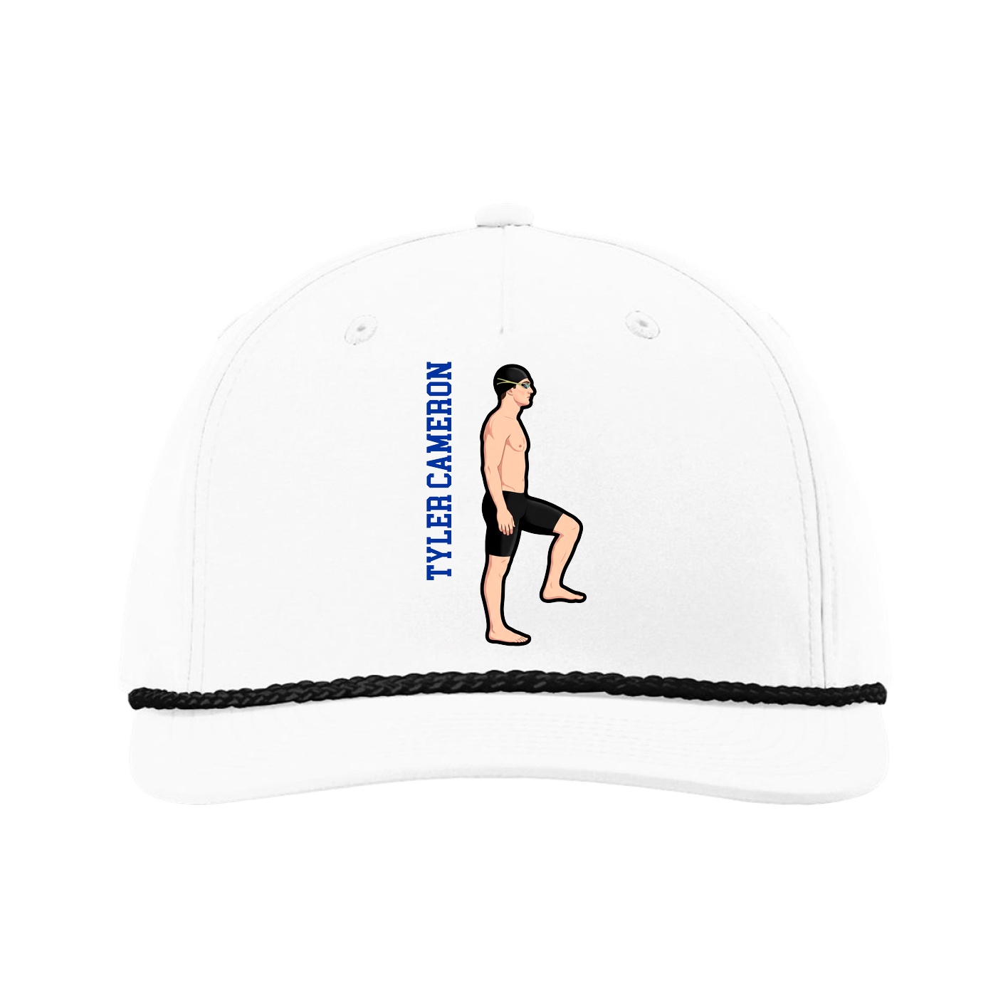 Five-Panel Classic Rope Cap — Name Vertical in White