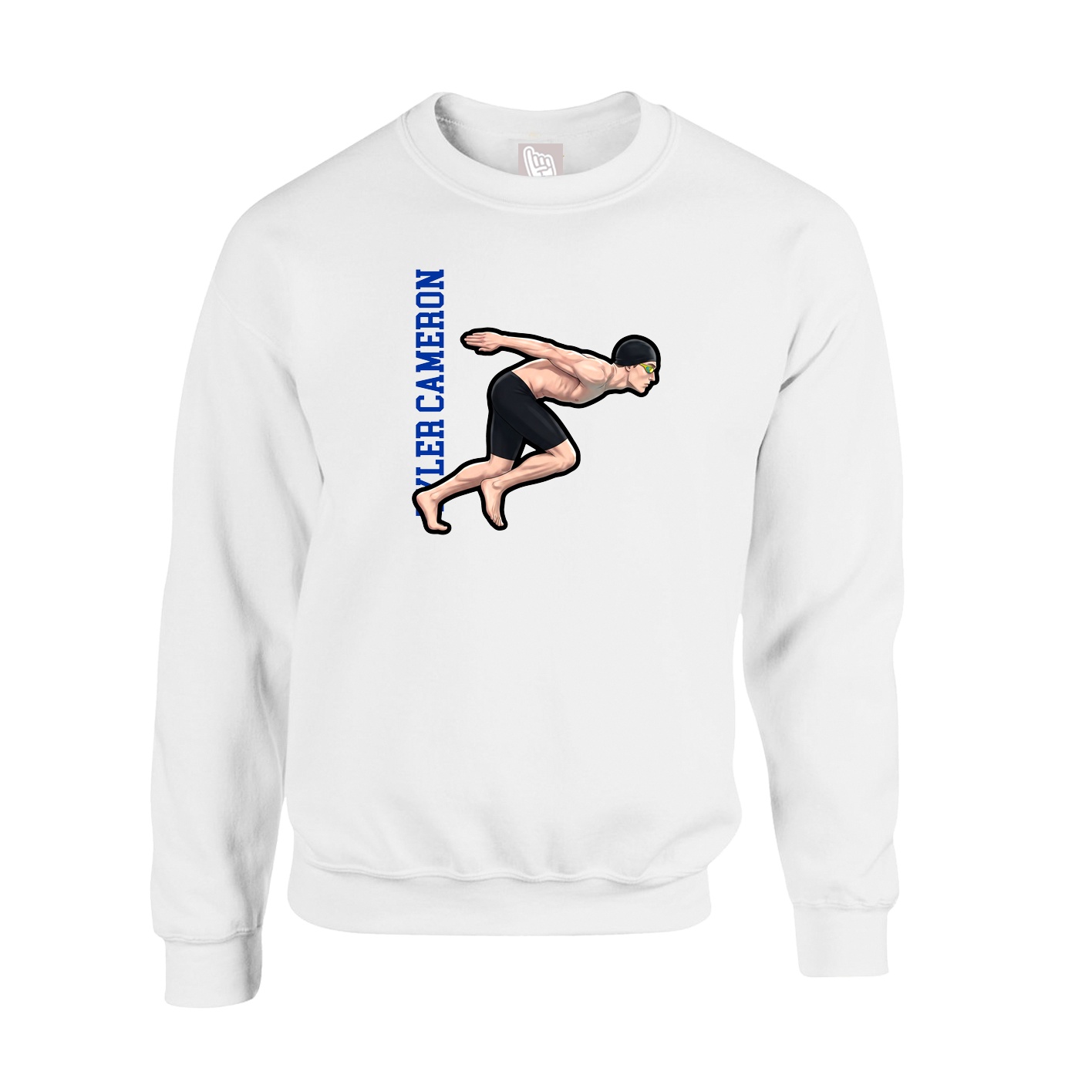 Fleece Crew — Name Vertical in White