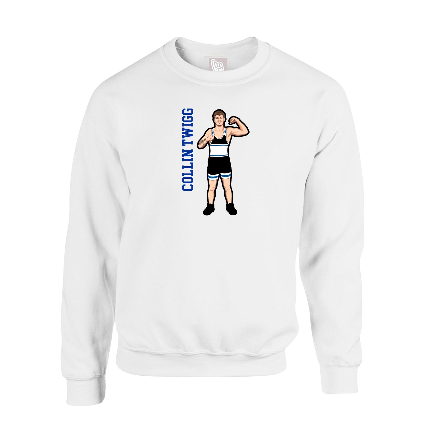 Fleece Crew — Name Vertical in White