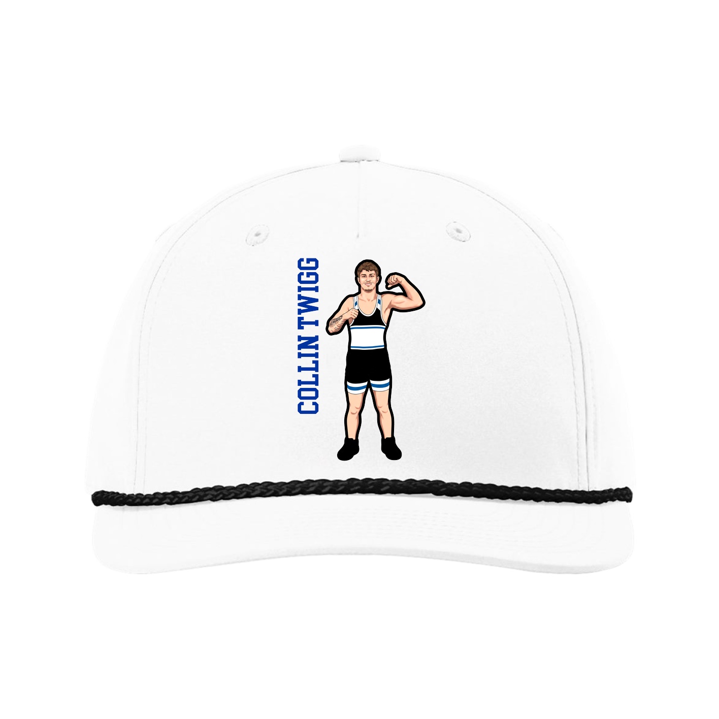 Five-Panel Classic Rope Cap — Name Vertical in White