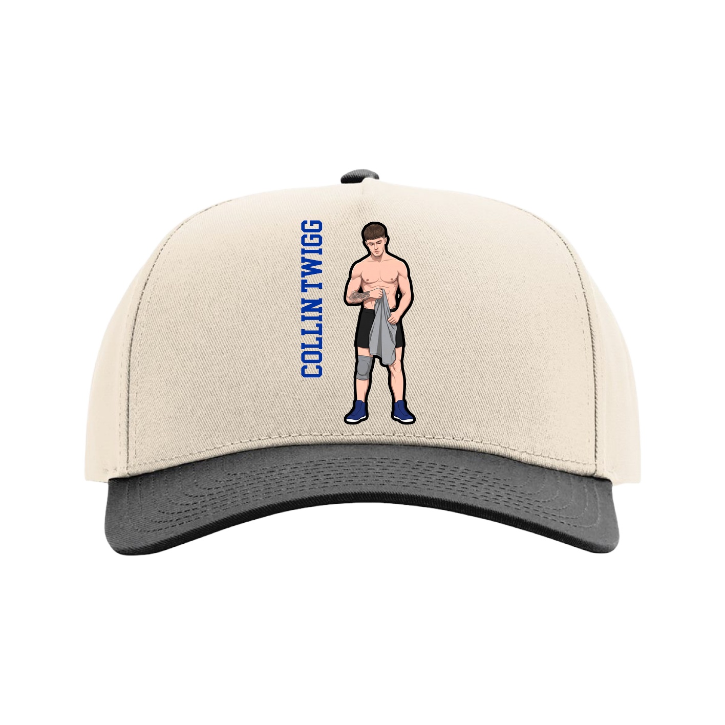 Full Fabric Five-Panel Champ Cap — Name Vertical in Cream/Black