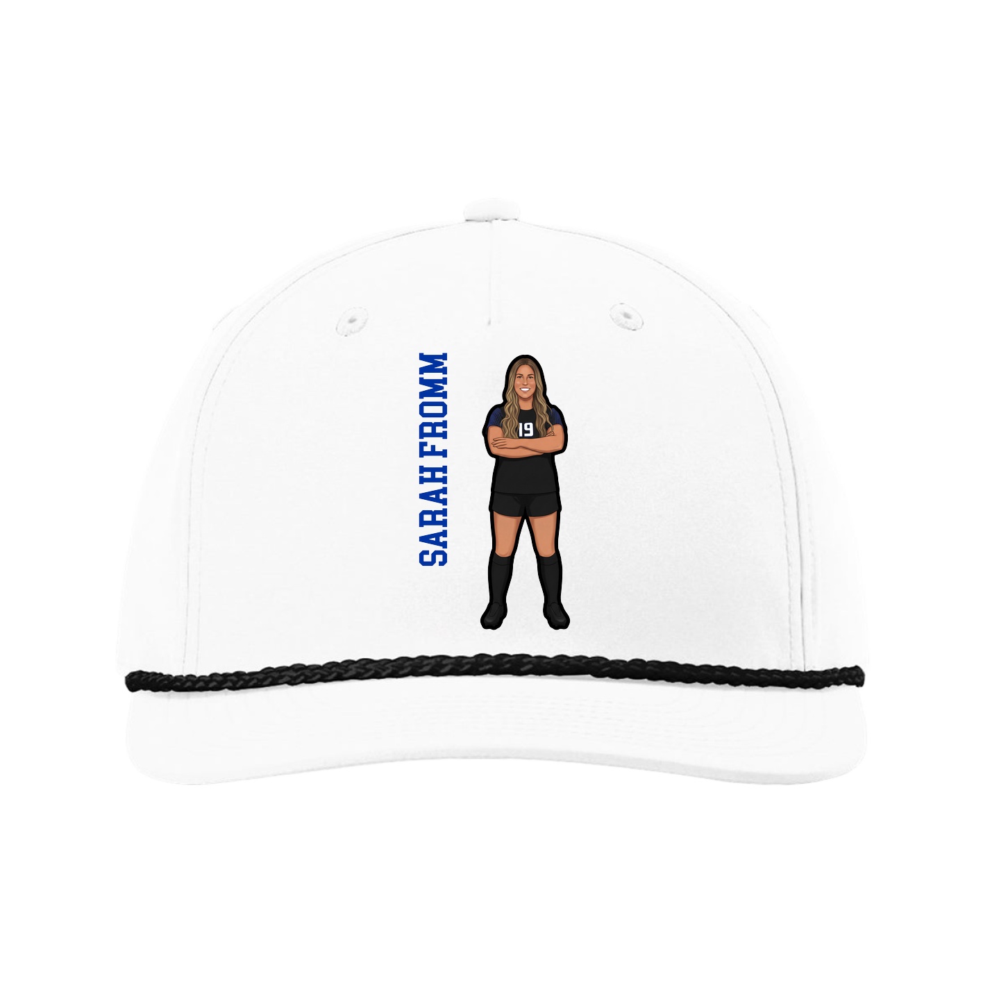 Five-Panel Classic Rope Cap — Name Vertical in White