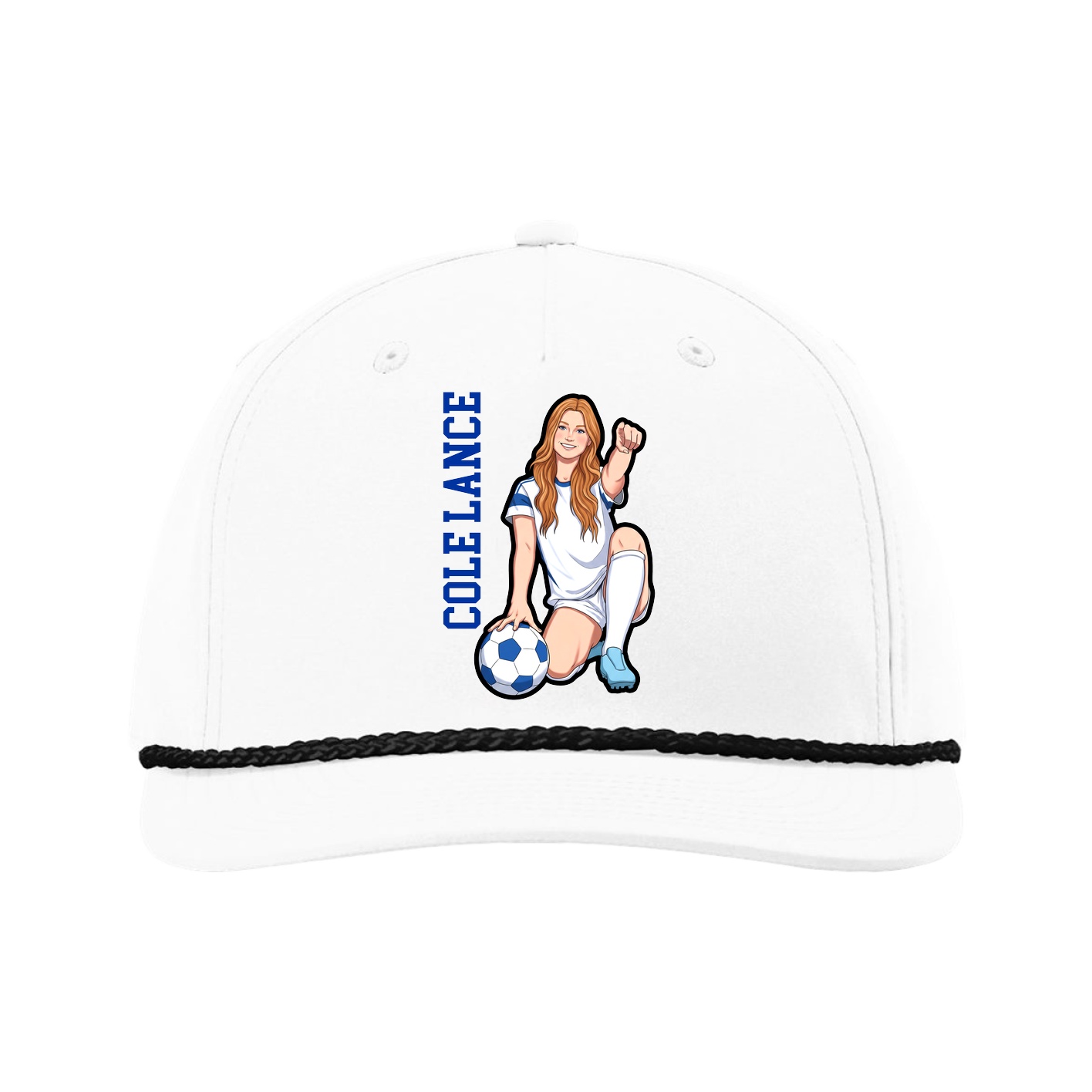 Five-Panel Classic Rope Cap — Name Vertical in White