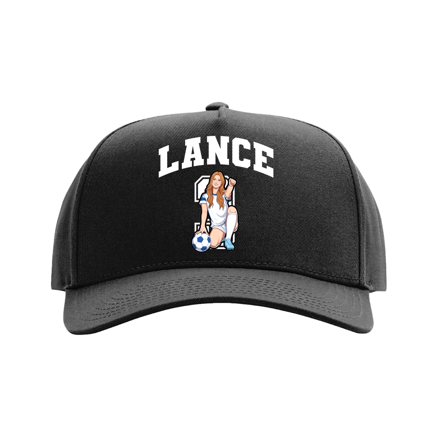 Full Fabric Five-Panel Champ Cap — Number in Black