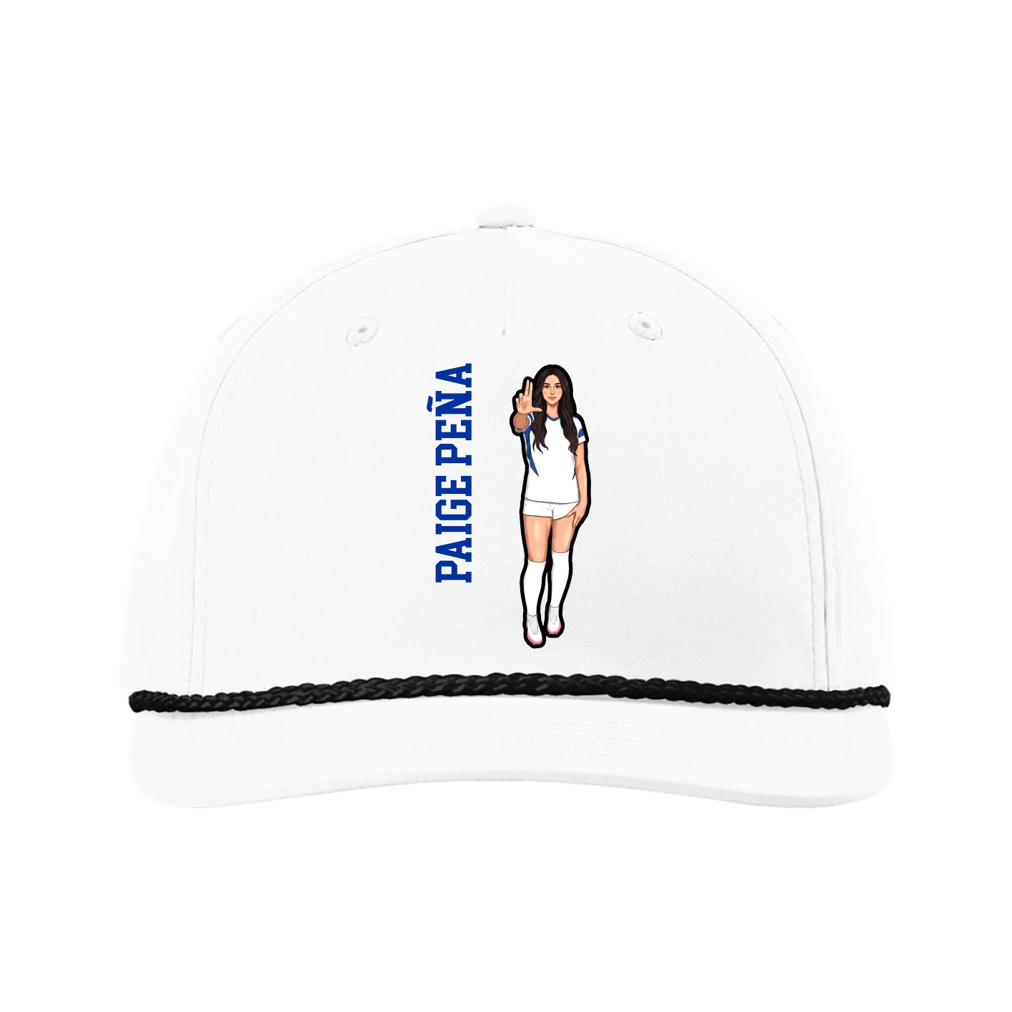 Five-Panel Classic Rope Cap — Name Vertical in White