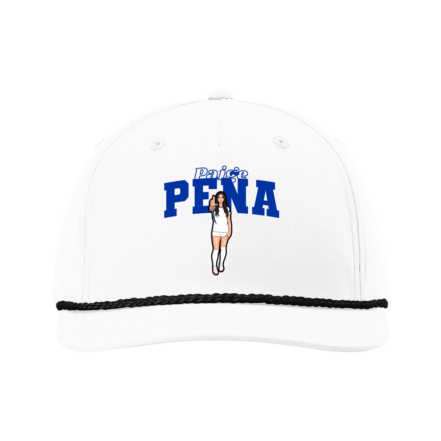 Five-Panel Classic Rope Cap — Name Arch in White