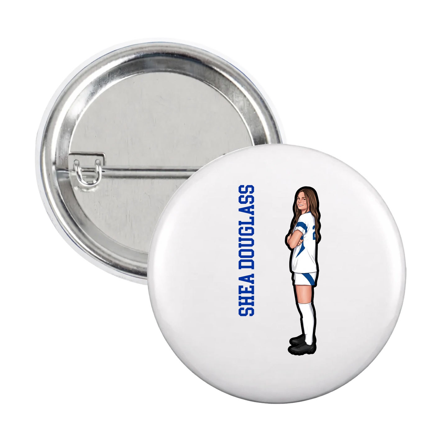 Game Day Button — Name Vertical in White